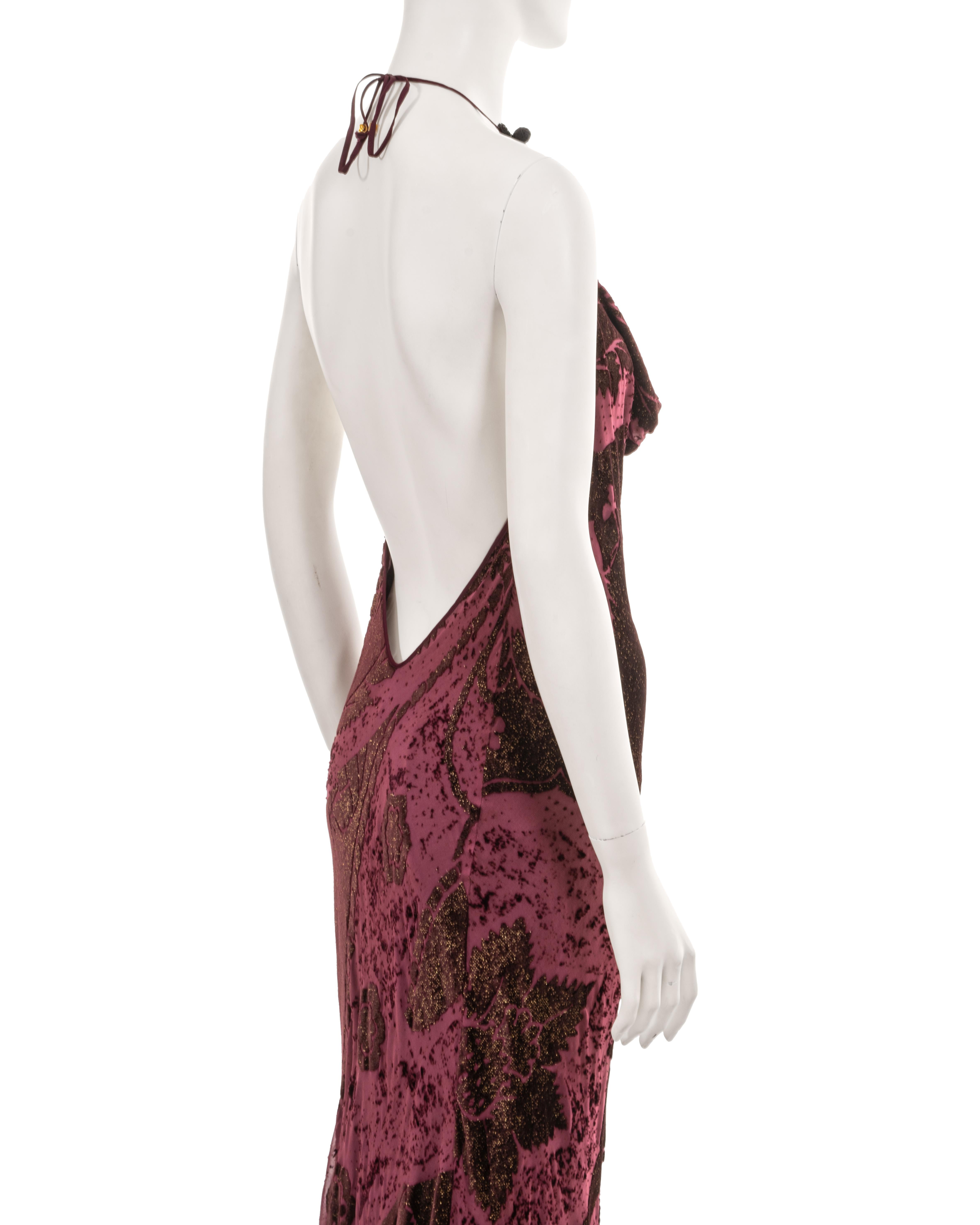 Roberto Cavalli burgundy cut-velvet halterneck evening dress, fw 2004  For Sale 6