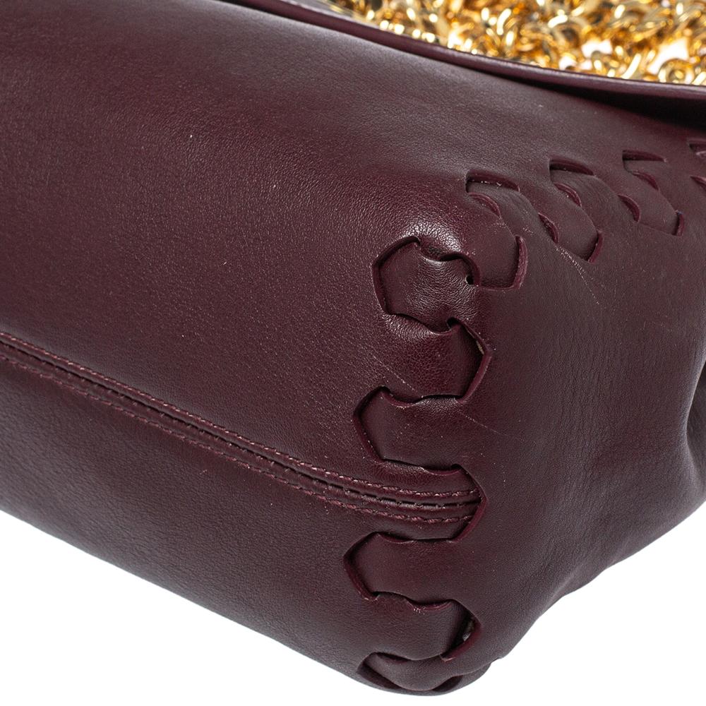 Roberto Cavalli Burgundy Leather Chain Shoulder Bag 5