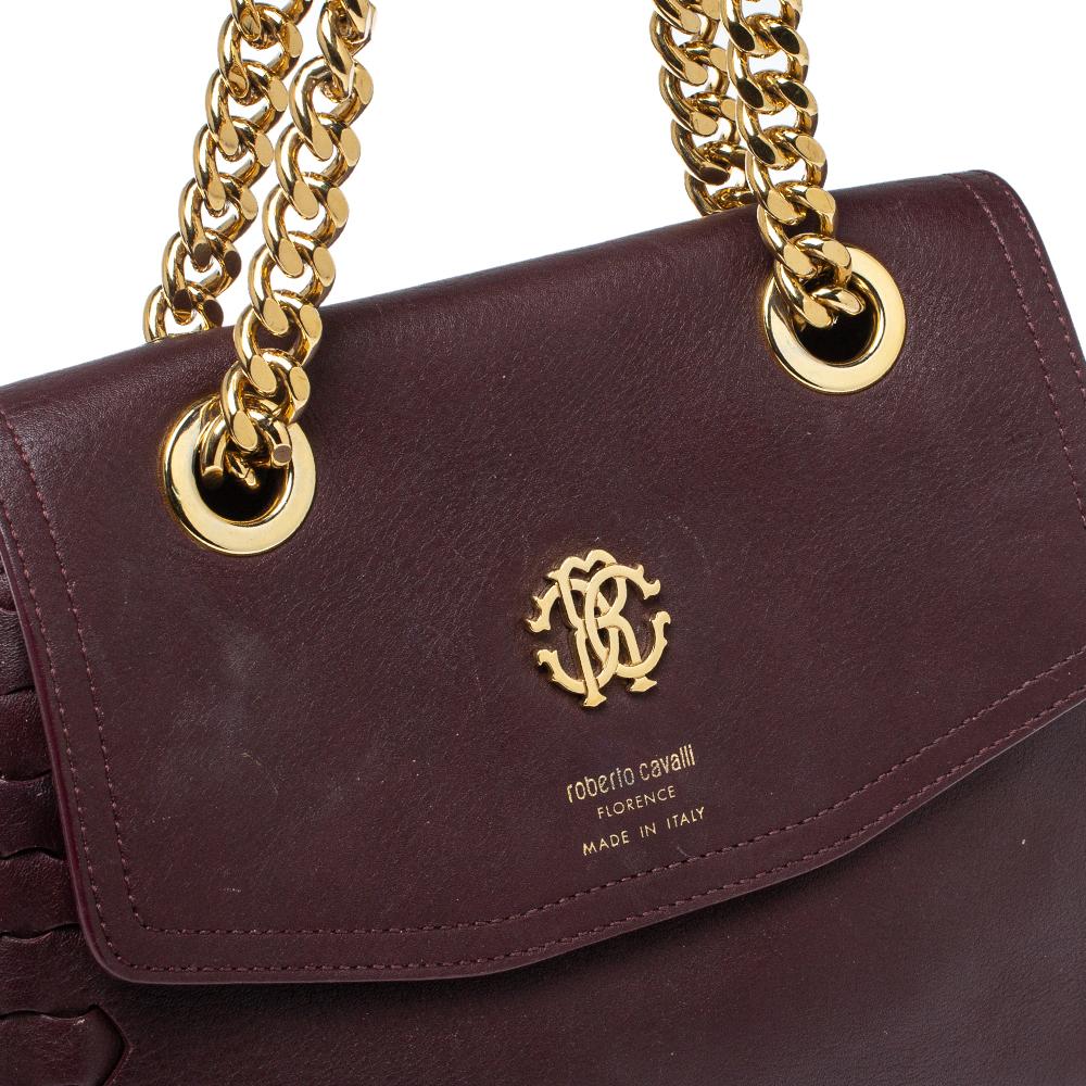 Roberto Cavalli Burgundy Leather Chain Shoulder Bag 6
