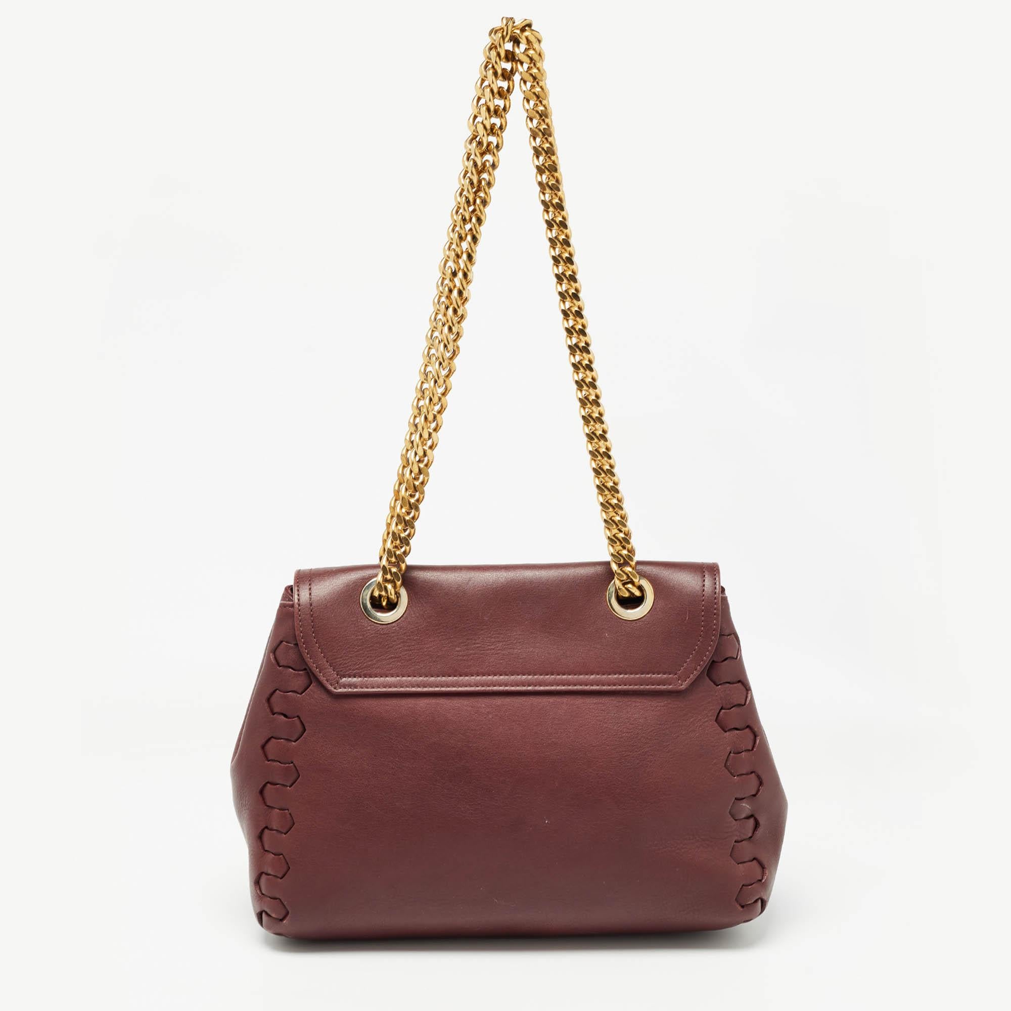 Women's Roberto Cavalli Burgundy Leather Chain Shoulder Bag