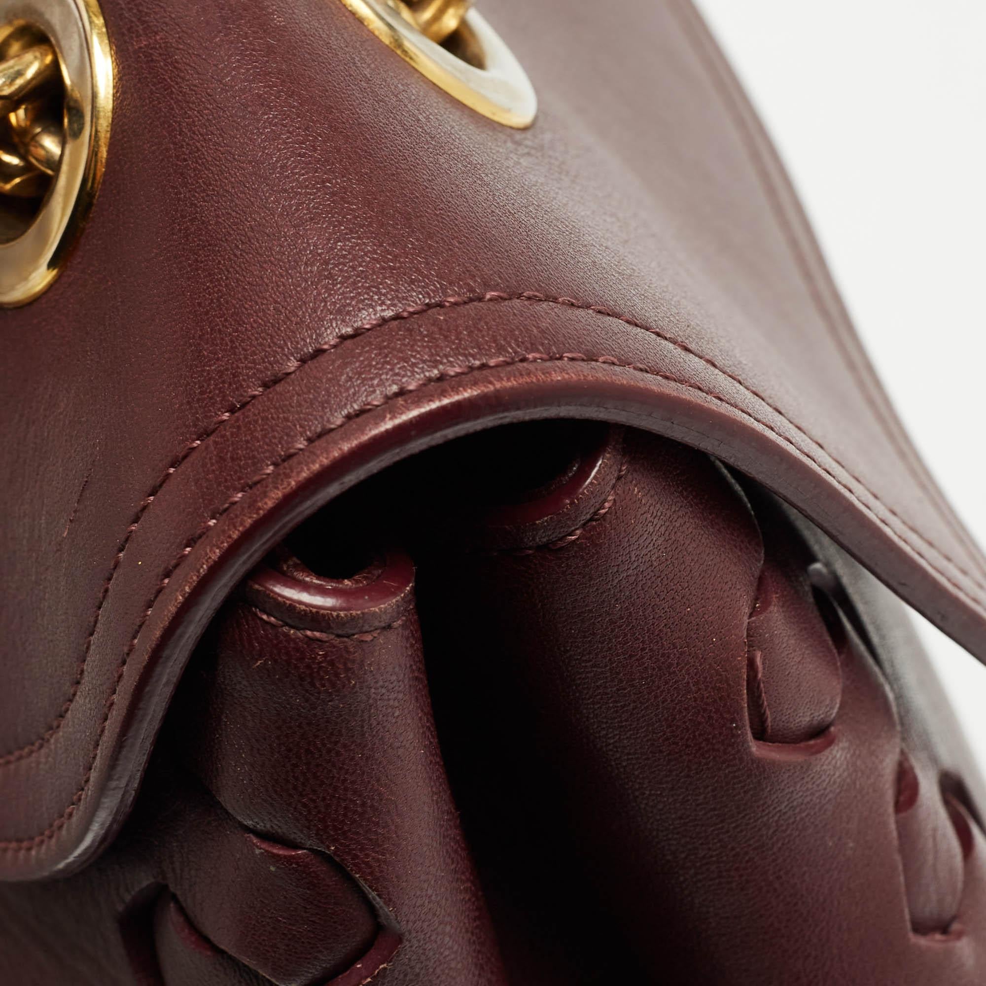 Roberto Cavalli Burgundy Leather Chain Shoulder Bag 2