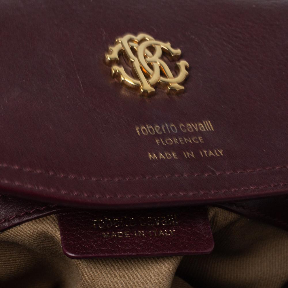 Roberto Cavalli Burgundy Leather Chain Shoulder Bag 2