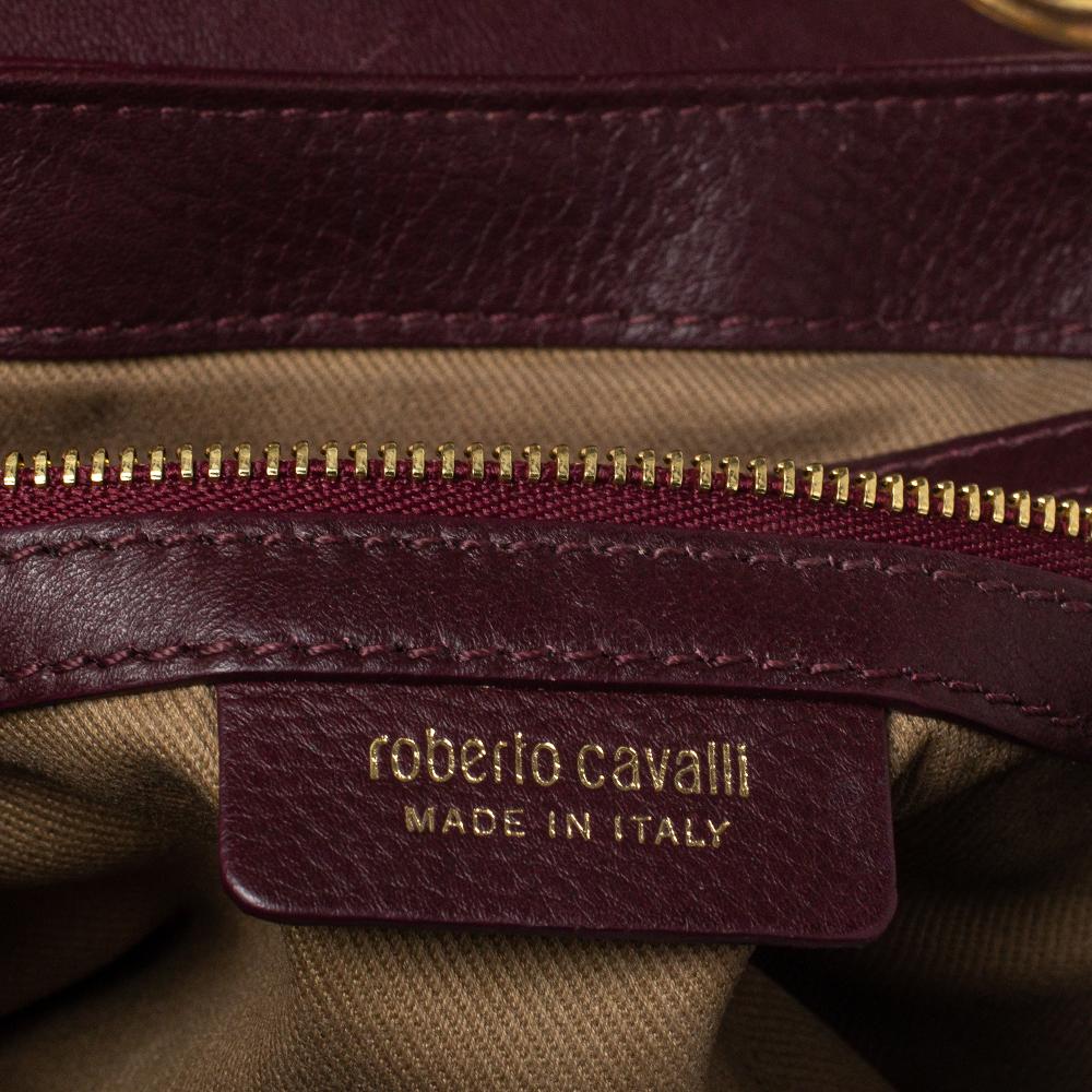 Roberto Cavalli Burgundy Leather Chain Shoulder Bag 3