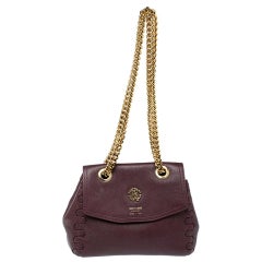 Roberto Cavalli Burgundy Leather Chain Shoulder Bag
