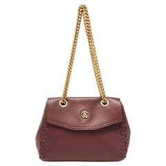 Roberto Cavalli Burgundy Leather Chain Shoulder Bag
