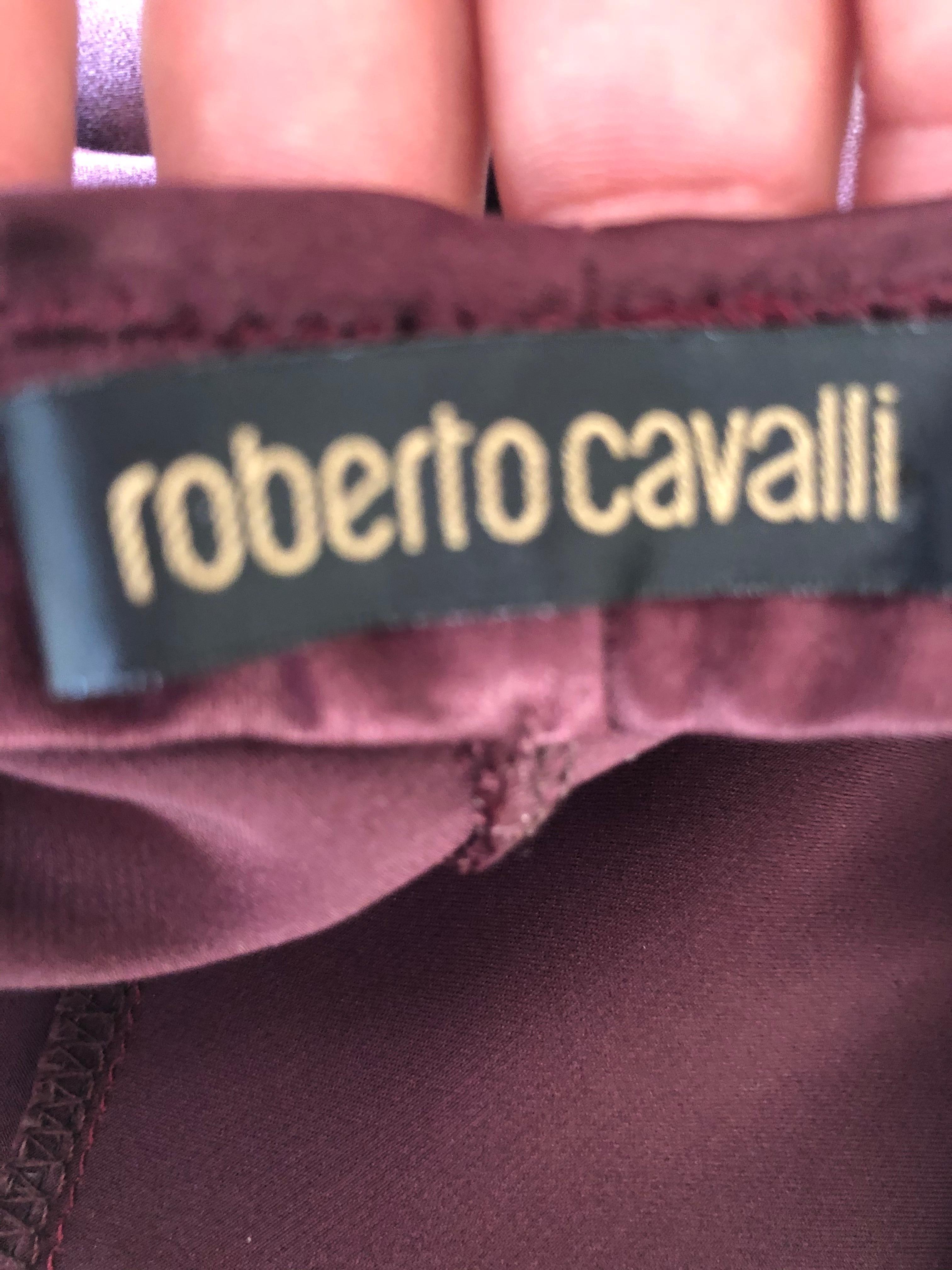 Roberto Cavalli Burgundy Vintage Silk Ball Skirt with Fortuny Pattern Gold Hem For Sale 3