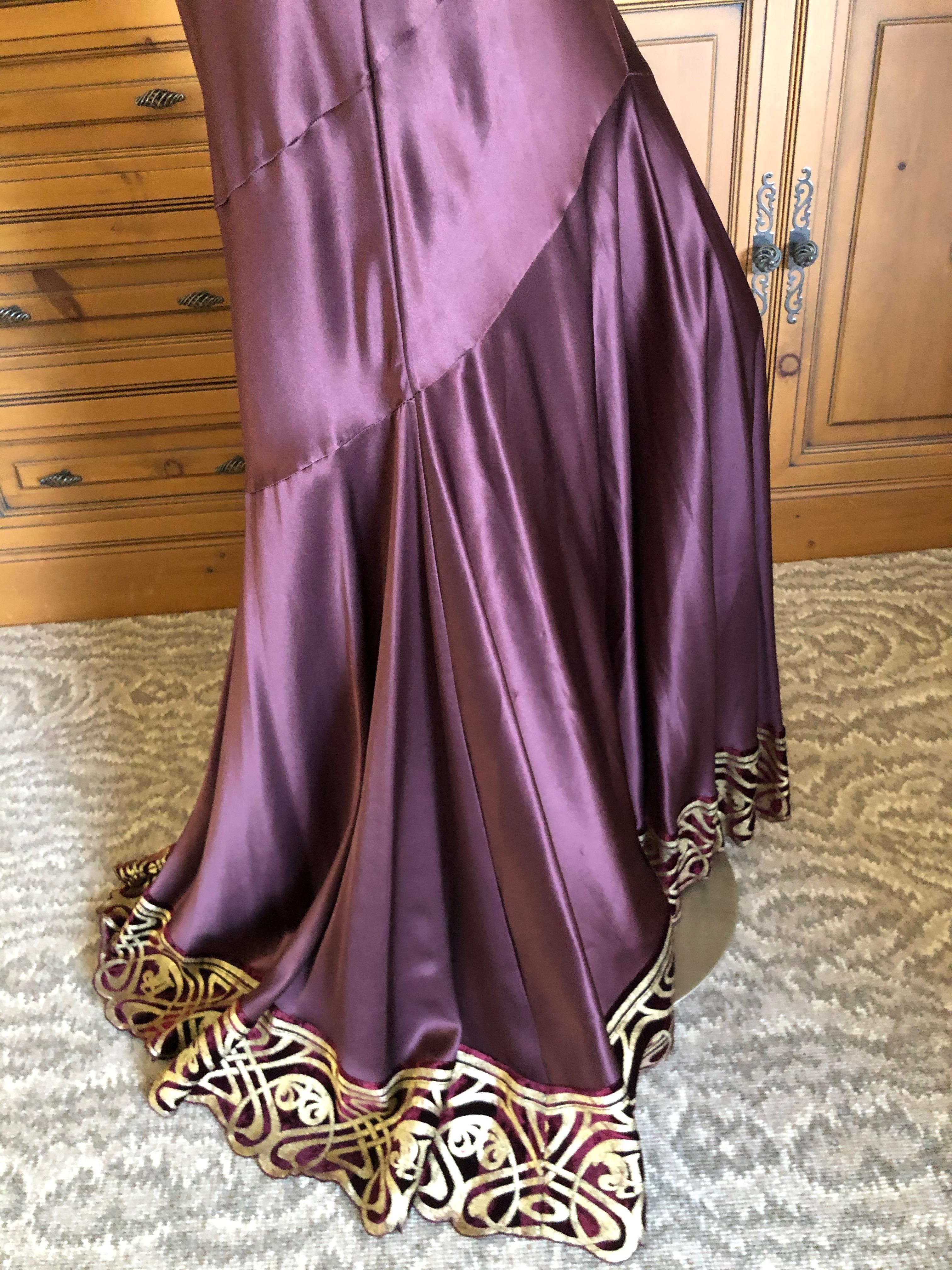 Black Roberto Cavalli Burgundy Vintage Silk Ball Skirt with Fortuny Pattern Gold Hem For Sale