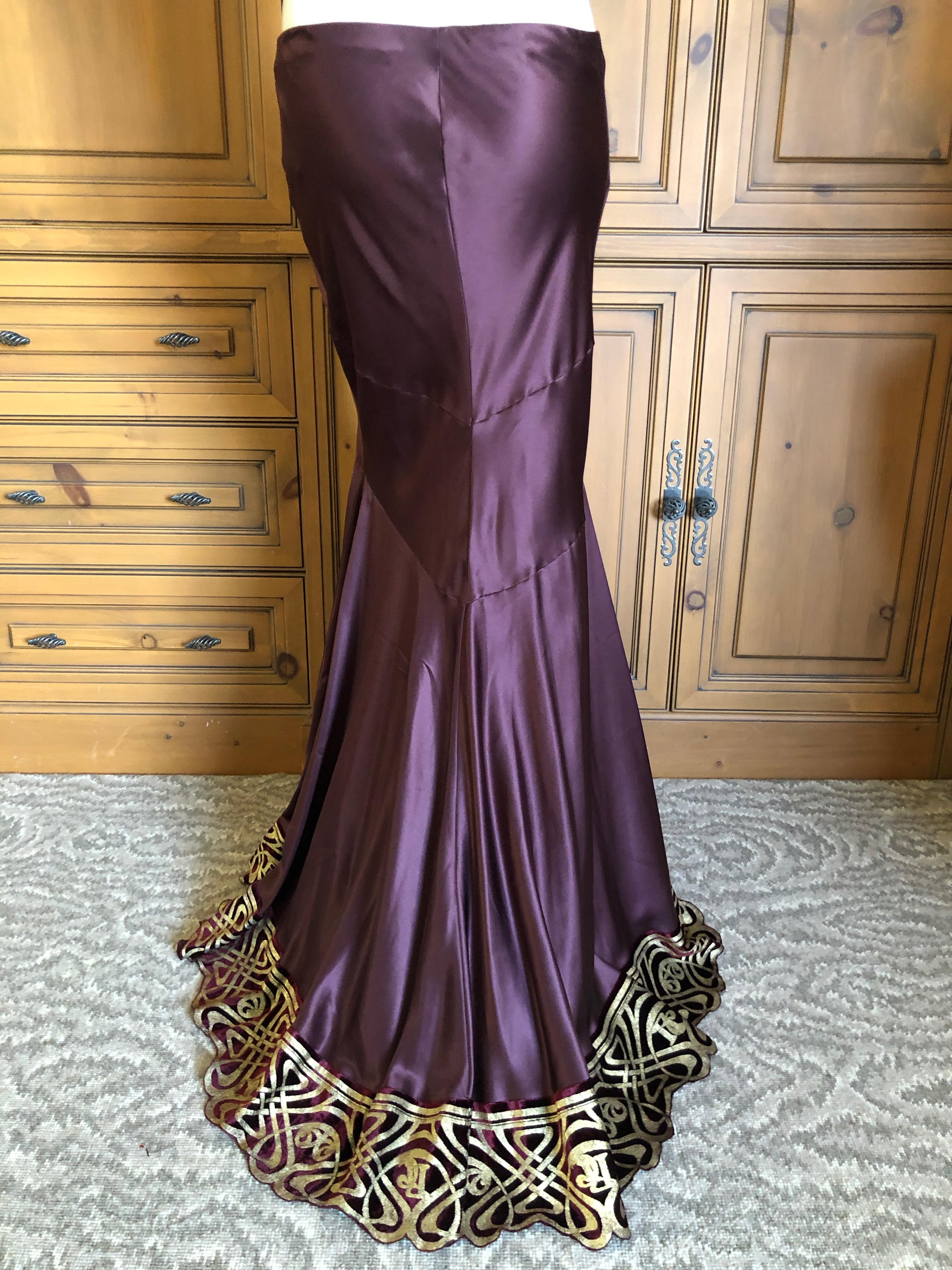 Roberto Cavalli Burgundy Vintage Silk Ball Skirt with Fortuny Pattern Gold Hem In Excellent Condition For Sale In Cloverdale, CA