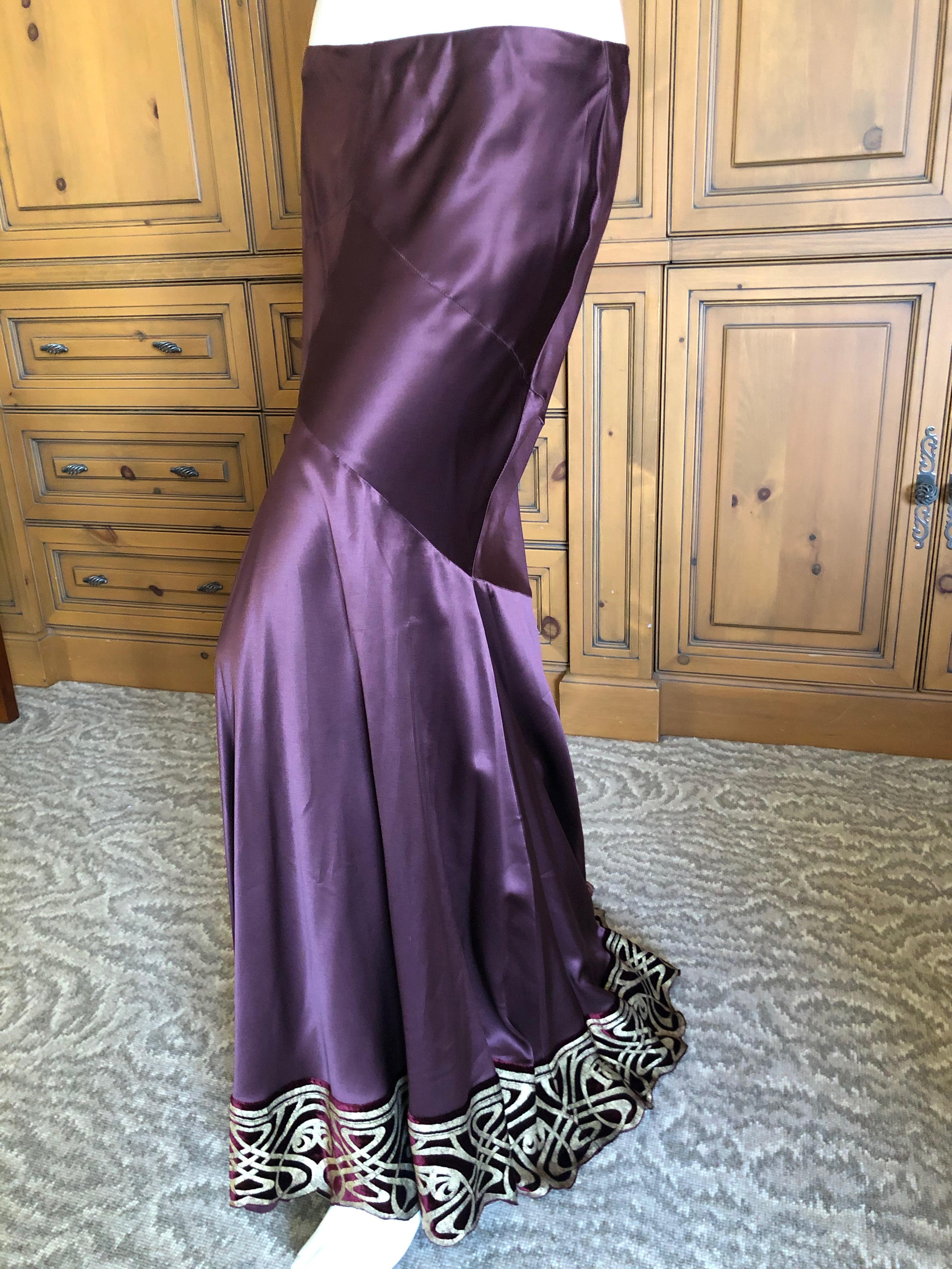 Women's Roberto Cavalli Burgundy Vintage Silk Ball Skirt with Fortuny Pattern Gold Hem For Sale