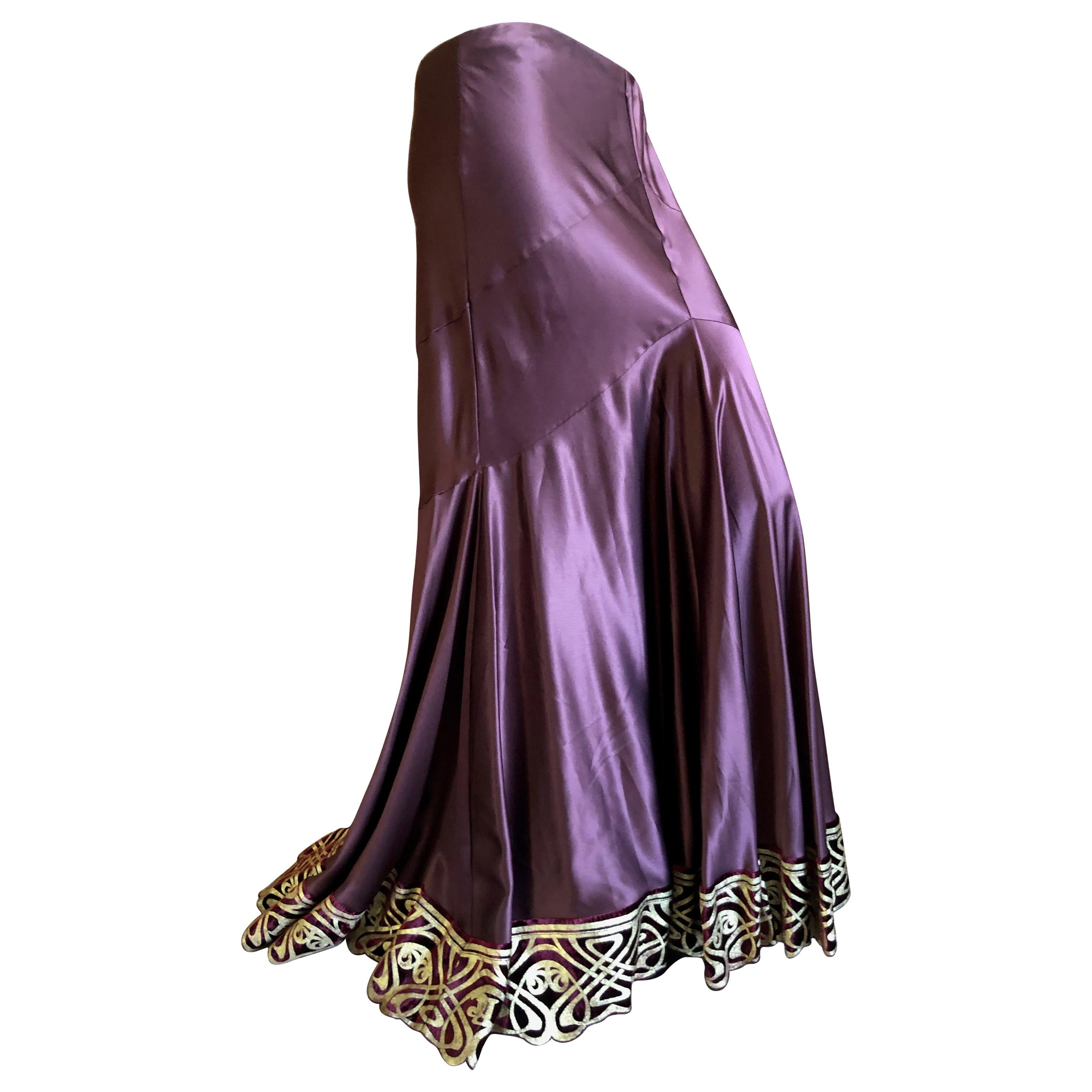 Roberto Cavalli Burgundy Vintage Silk Ball Skirt with Fortuny Pattern Gold Hem For Sale