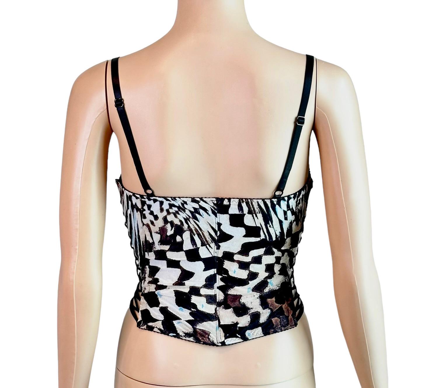 Roberto Cavalli Bustier Corset Lace Up Abstract Print Crop Top 4