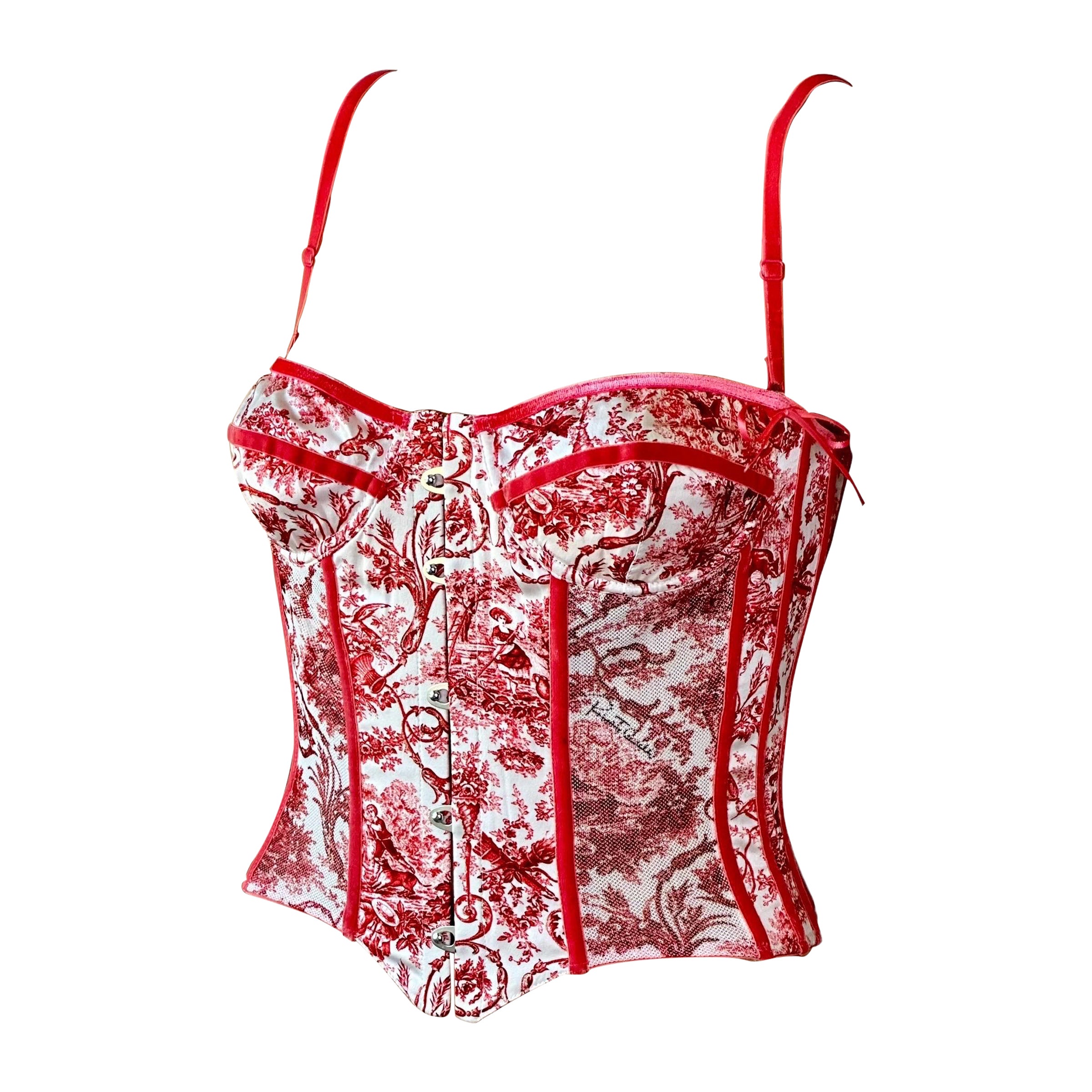 Roberto Cavalli Bustier Corsetto Lace-Up Ming Ming Ming Velluto Crop Top Stampa Porcellana in vendita