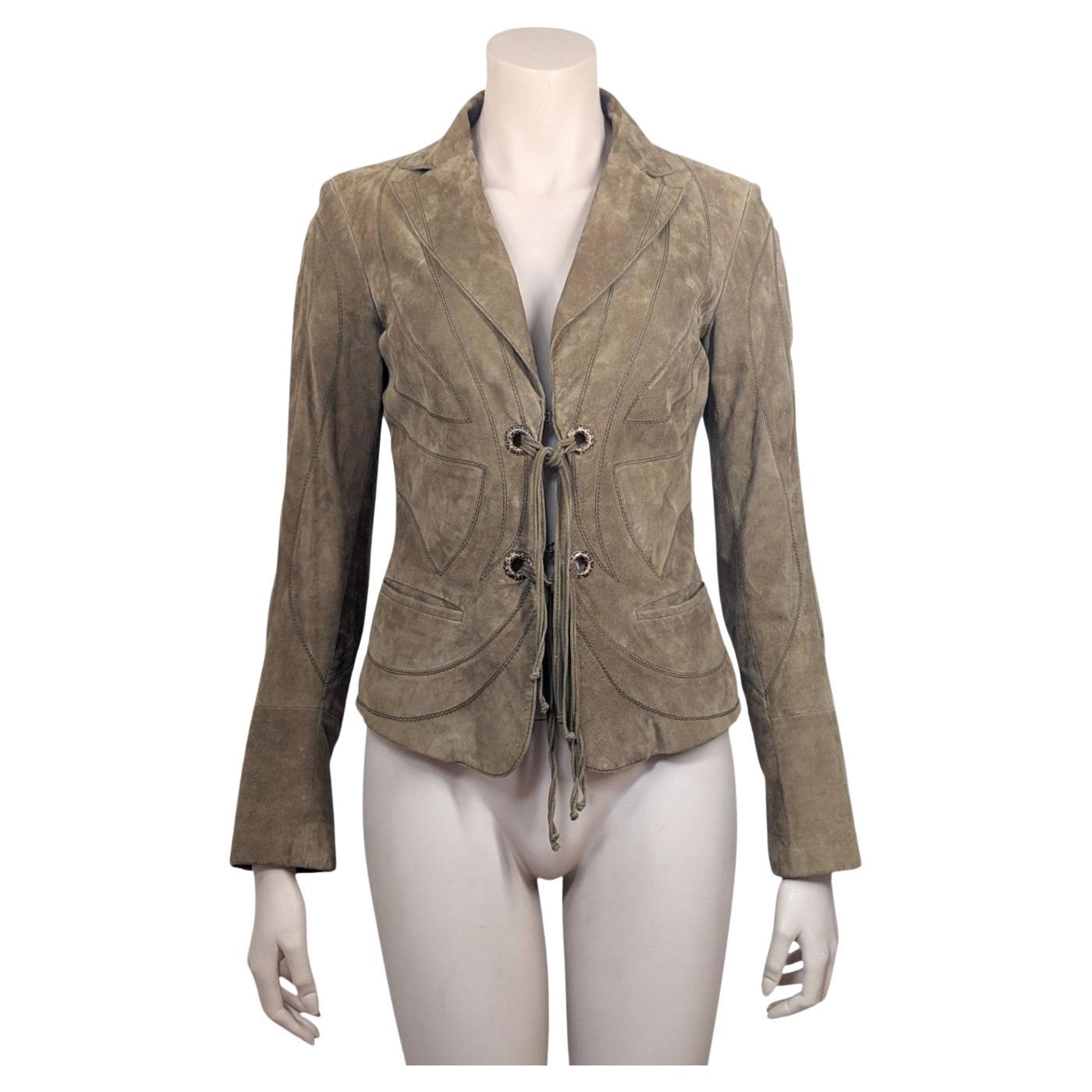 Roberto Cavalli Butterfly Suede Leather Jacket For Sale