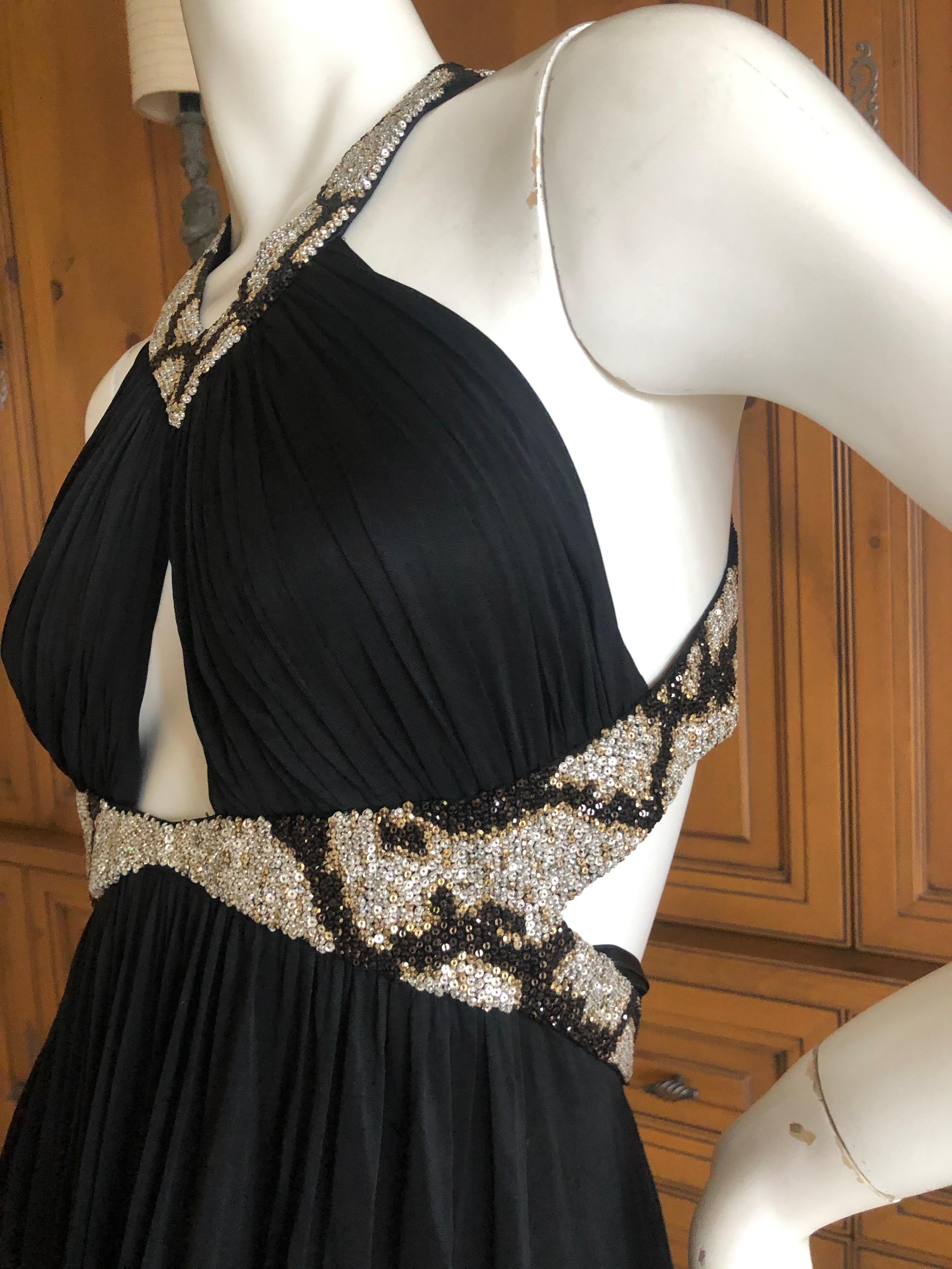 Roberto Cavalli by Dundas Sexyback Black Dress w Swarovski Crystal Beaded Trim In Excellent Condition In Cloverdale, CA