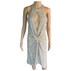 Roberto Cavalli c. 2007 Plunging Nekcline Keyhole Embellished Dress