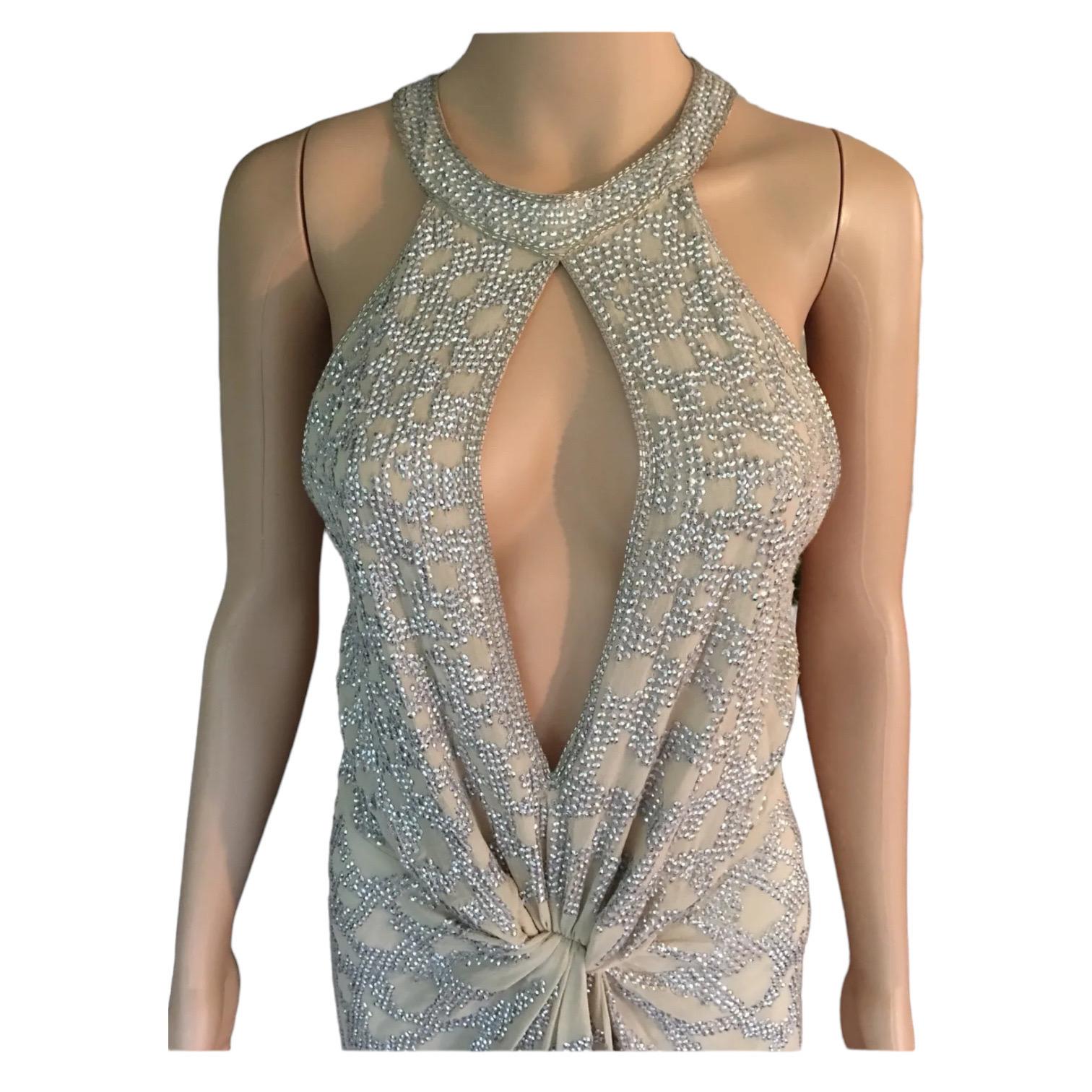 Roberto Cavalli c. 2007 Plunging Nekcline Keyhole Embellished Dress In Good Condition For Sale In Naples, FL