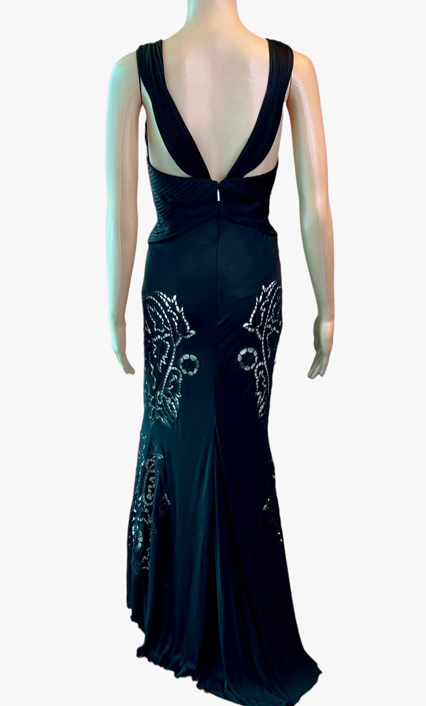 Roberto Cavalli c. 2009 Plunging Neckline Cutout Silk Black Evening Dress Gown For Sale 1