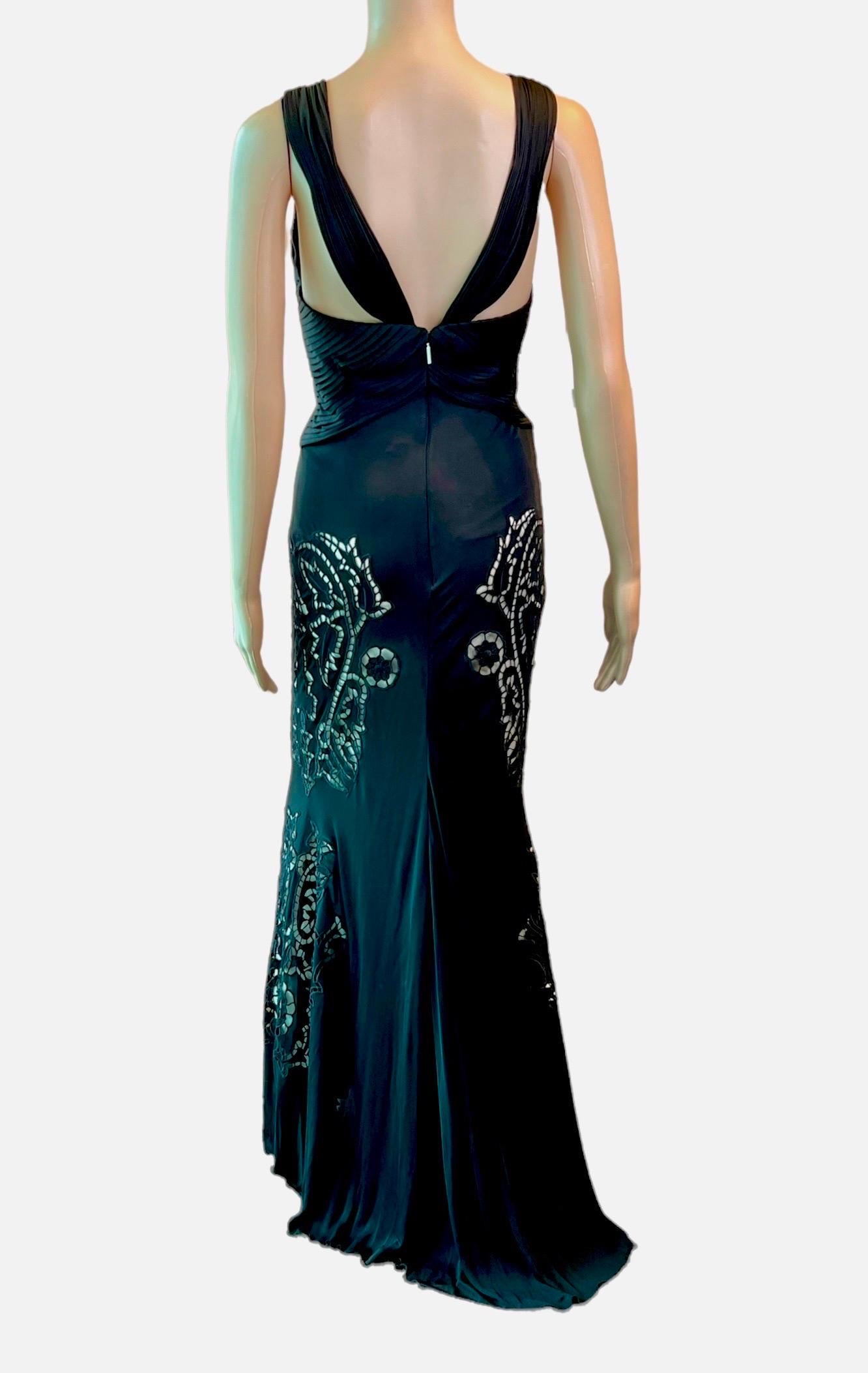 Roberto Cavalli c. 2009 Plunging Neckline Cutout Silk Black Evening Dress Gown For Sale 2