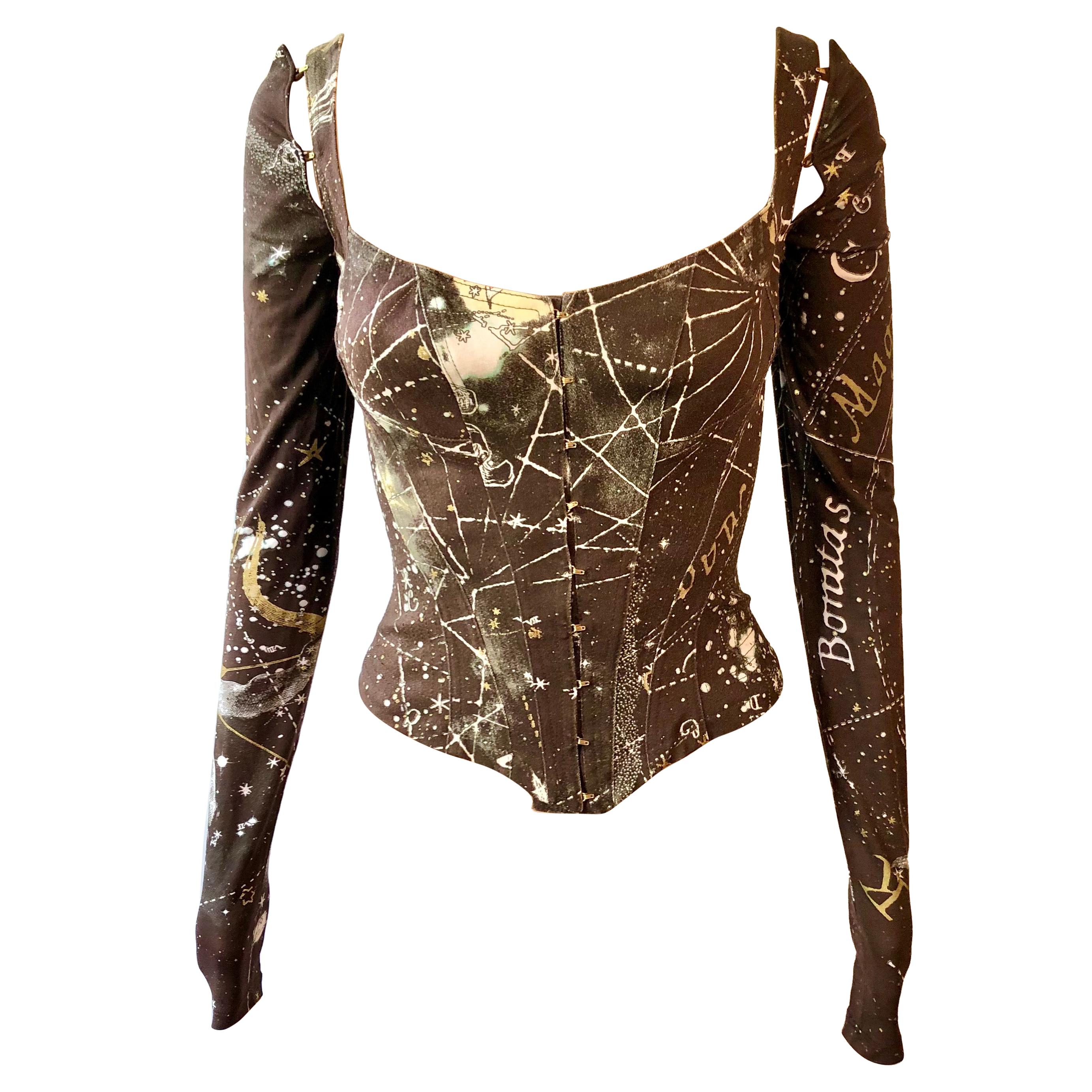 Roberto Cavalli c.1990 Vintage Unworn Bustier Corset Constellation Print Top