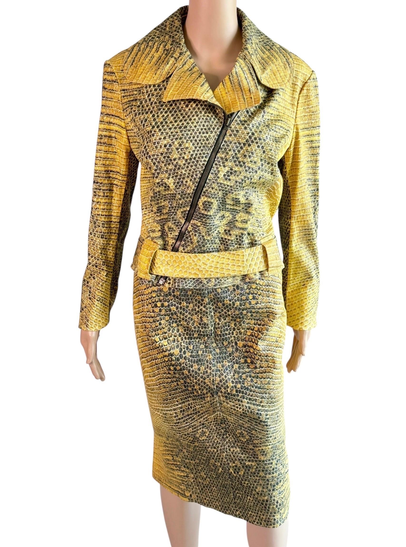 Roberto Cavalli c.1998 Biker Jacket Coat & Skirt 2 Piece Set Suit Ensemble

Size: M

Condition: Excellent vintage condition, the only flaw is the zipper toggle has fallen off, which is not noticeable and does not affect functionality.

