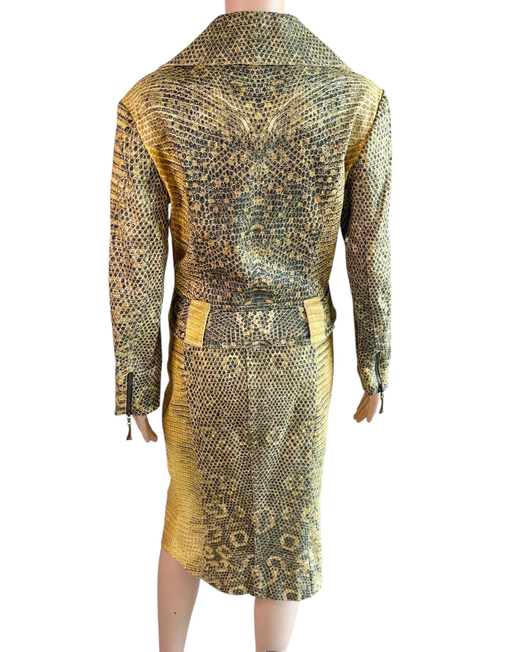 Roberto Cavalli c.1998 Biker Jacket Coat & Skirt 2 Piece Set Suit Ensemble In Excellent Condition For Sale In Naples, FL