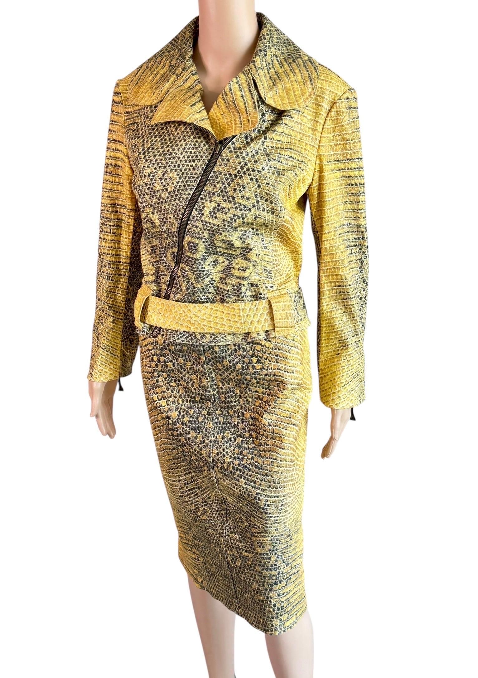 Women's Roberto Cavalli c.1998 Biker Jacket Coat & Skirt 2 Piece Set Suit Ensemble For Sale