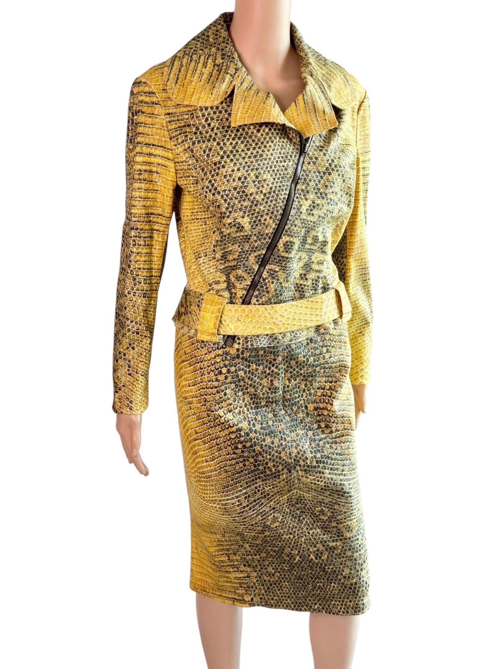 Roberto Cavalli c.1998 Biker Jacket Coat & Skirt 2 Piece Set Suit Ensemble For Sale 2