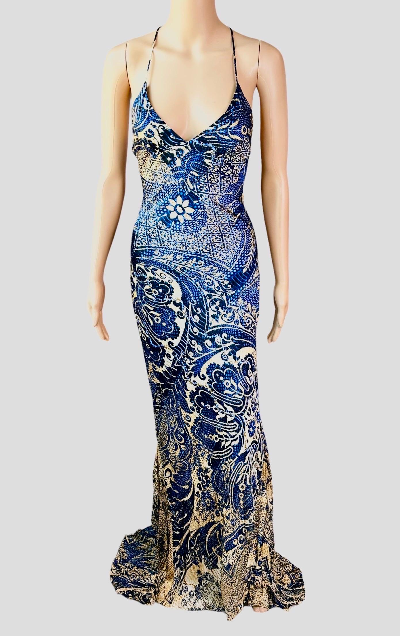 Roberto Cavalli ca. 2005 Bustier Abstraktes Maxi-Abendkleid mit Schleppe im Angebot 2