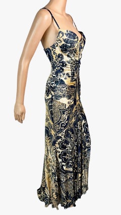 Roberto Cavalli c.2005 Bustier Bra Abstract Print Maxi Evening Dress Gown