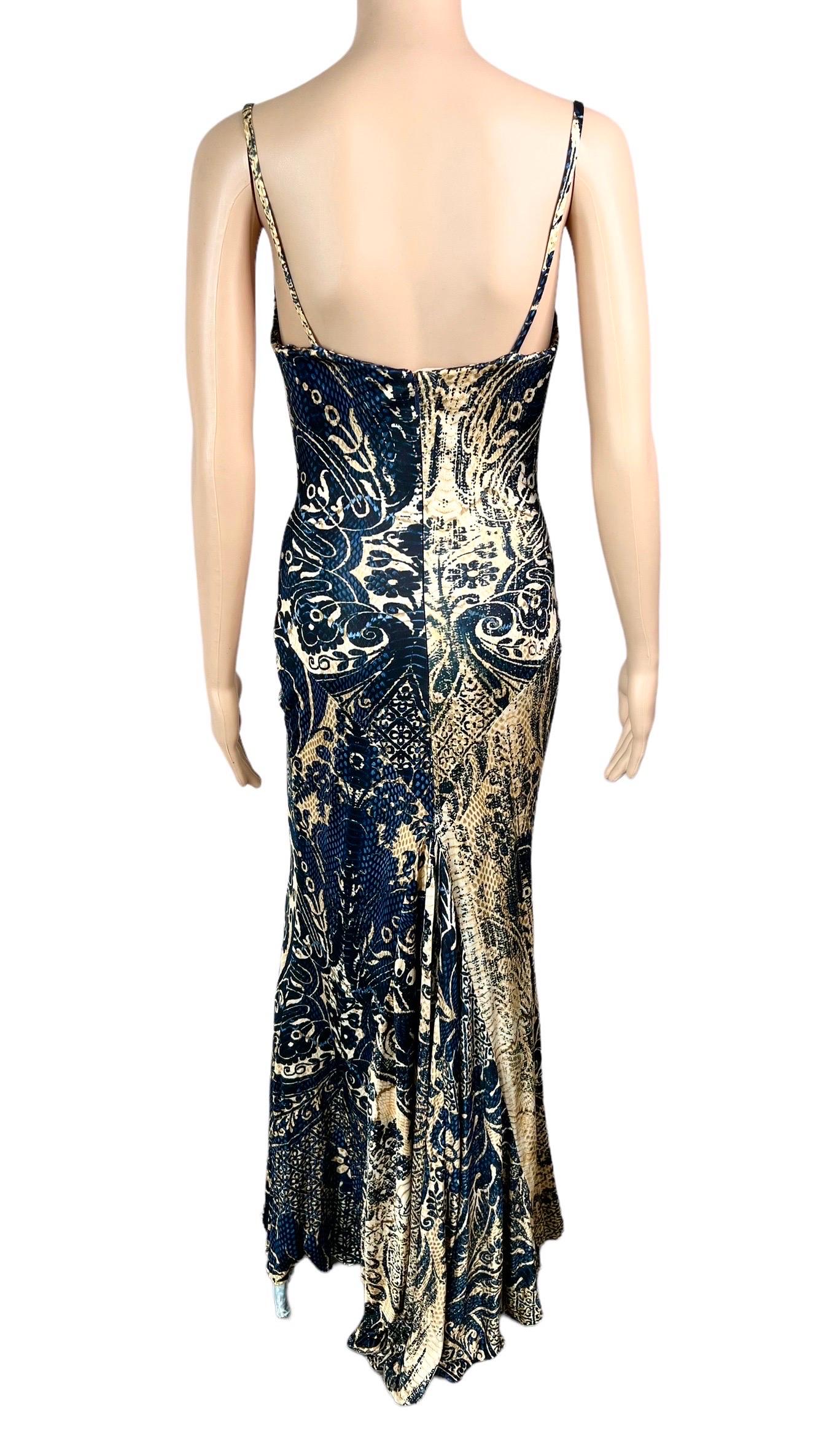 Black Roberto Cavalli c.2005 Bustier Bra Abstract Print Maxi Evening Dress Gown For Sale