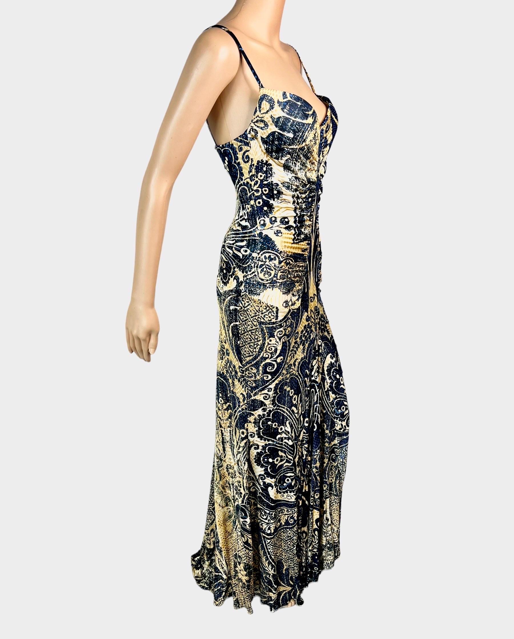 Roberto Cavalli c.2005 Bustier Bra Abstract Print Maxi Evening Dress Gown For Sale 1