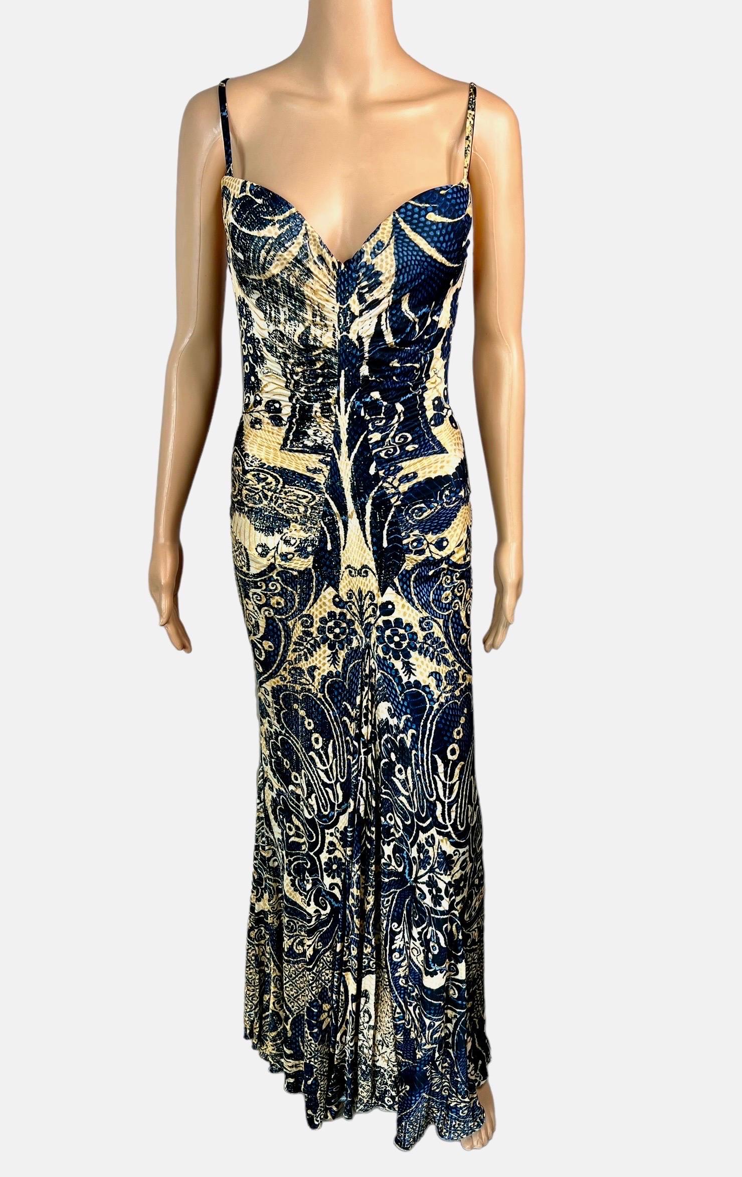 Roberto Cavalli c.2005 Bustier Bra Abstract Print Maxi Evening Dress Gown For Sale 2