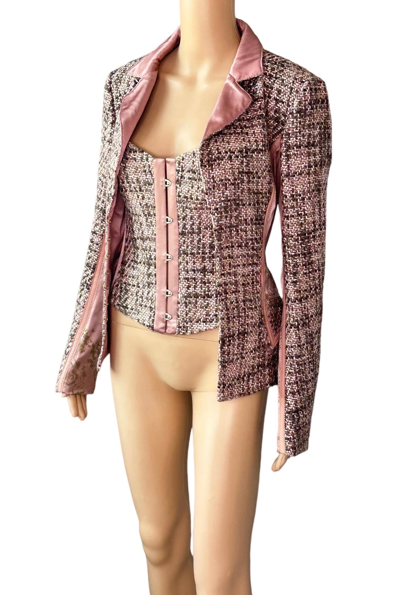 Roberto Cavalli c.2005 Bustier Tweed Lace Up Corset Top & Blazer 2 Piece Set  For Sale 6