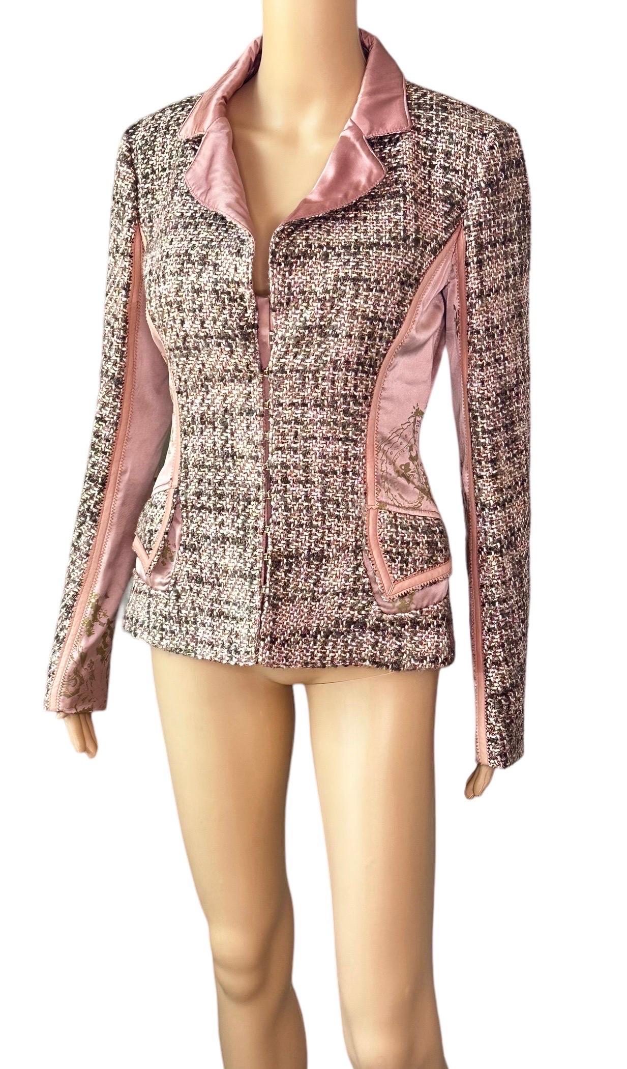 Roberto Cavalli c.2005 Bustier Tweed Lace Up Corset Top & Blazer 2 Piece Set  For Sale 7