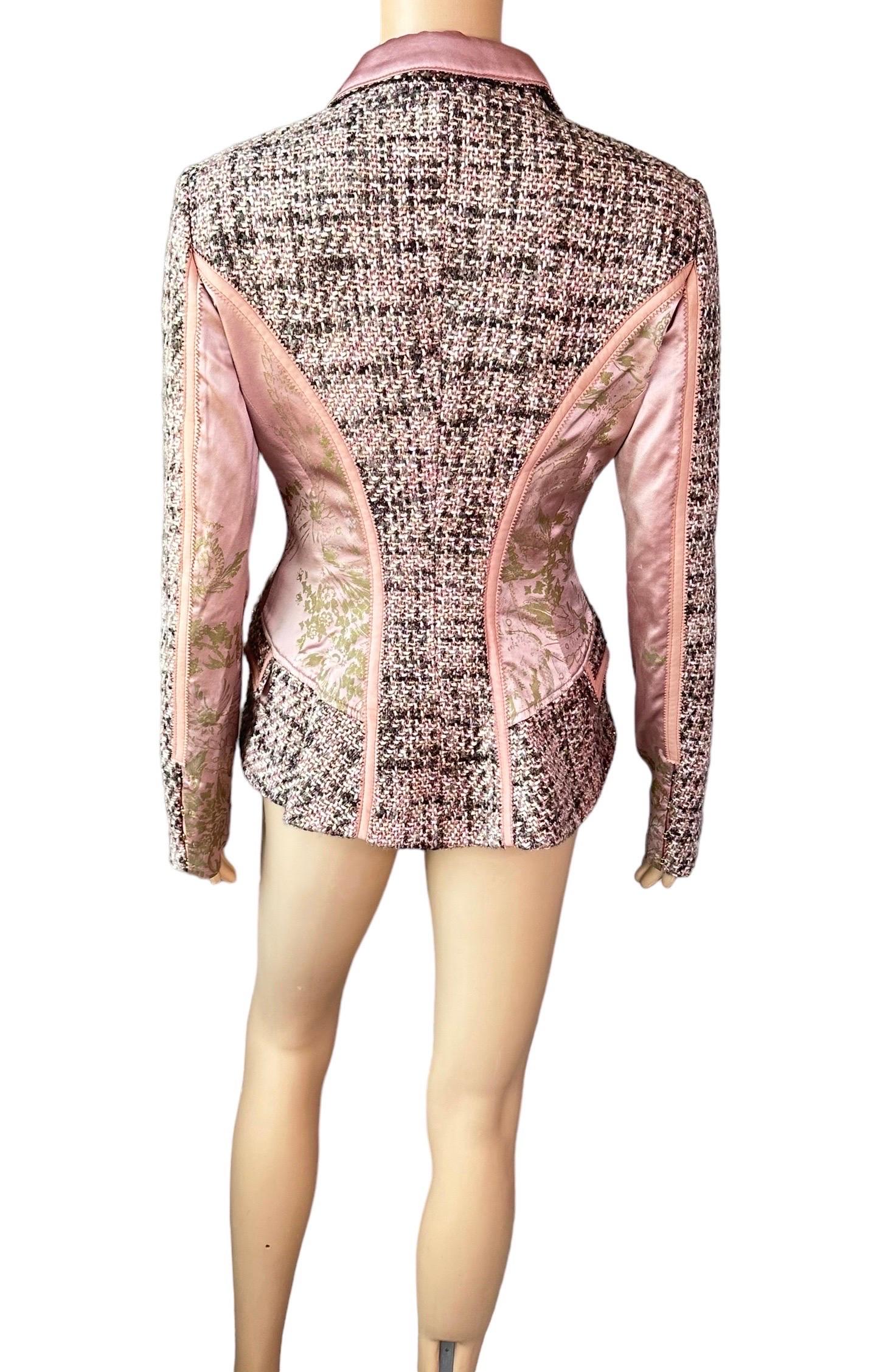 Roberto Cavalli c.2005 Bustier Tweed Lace Up Corset Top & Blazer 2 Piece Set  For Sale 9