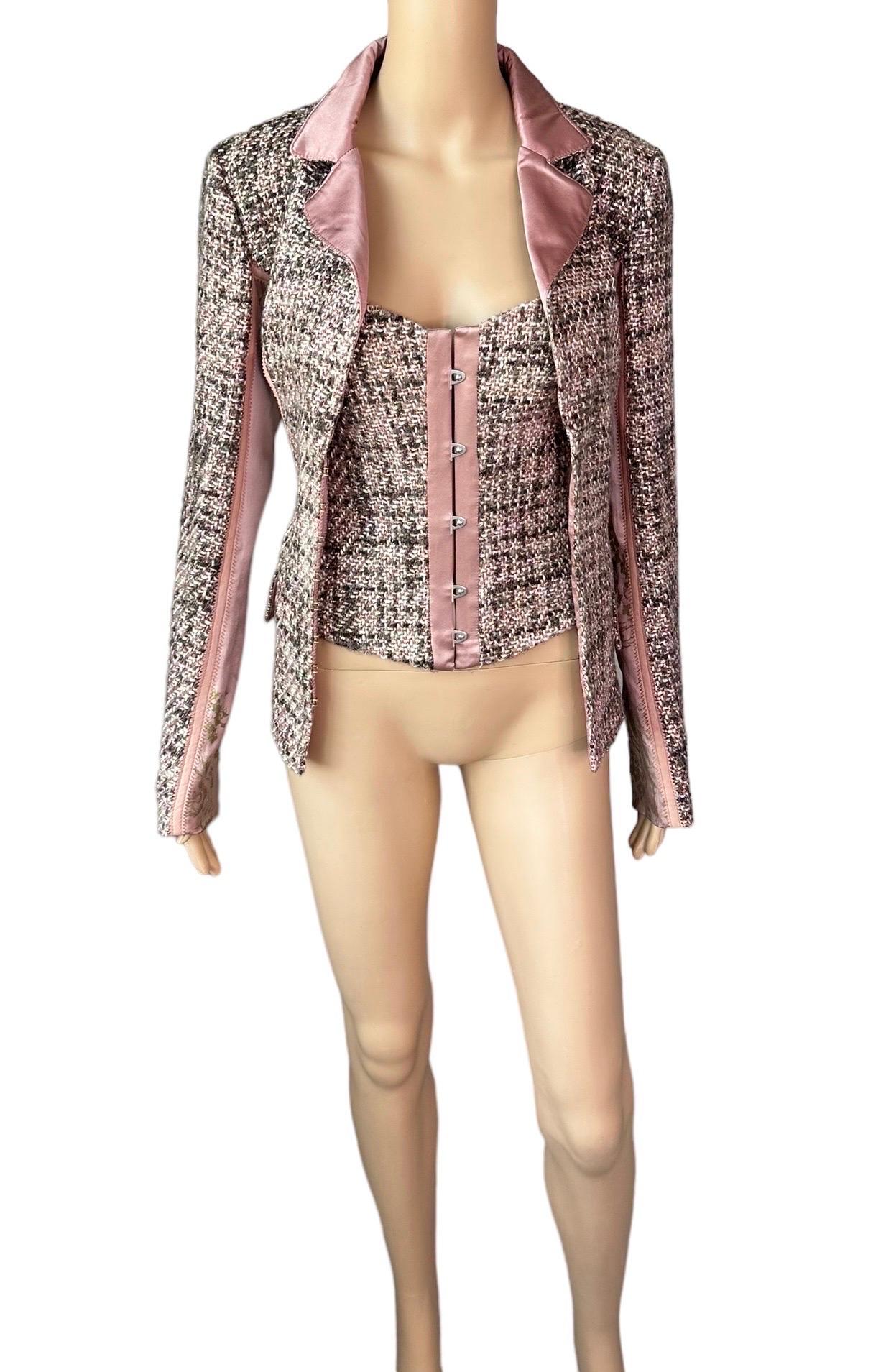 Roberto Cavalli c.2005 Bustier Tweed Lace Up Corset Top & Blazer 2 Piece Set  For Sale 11