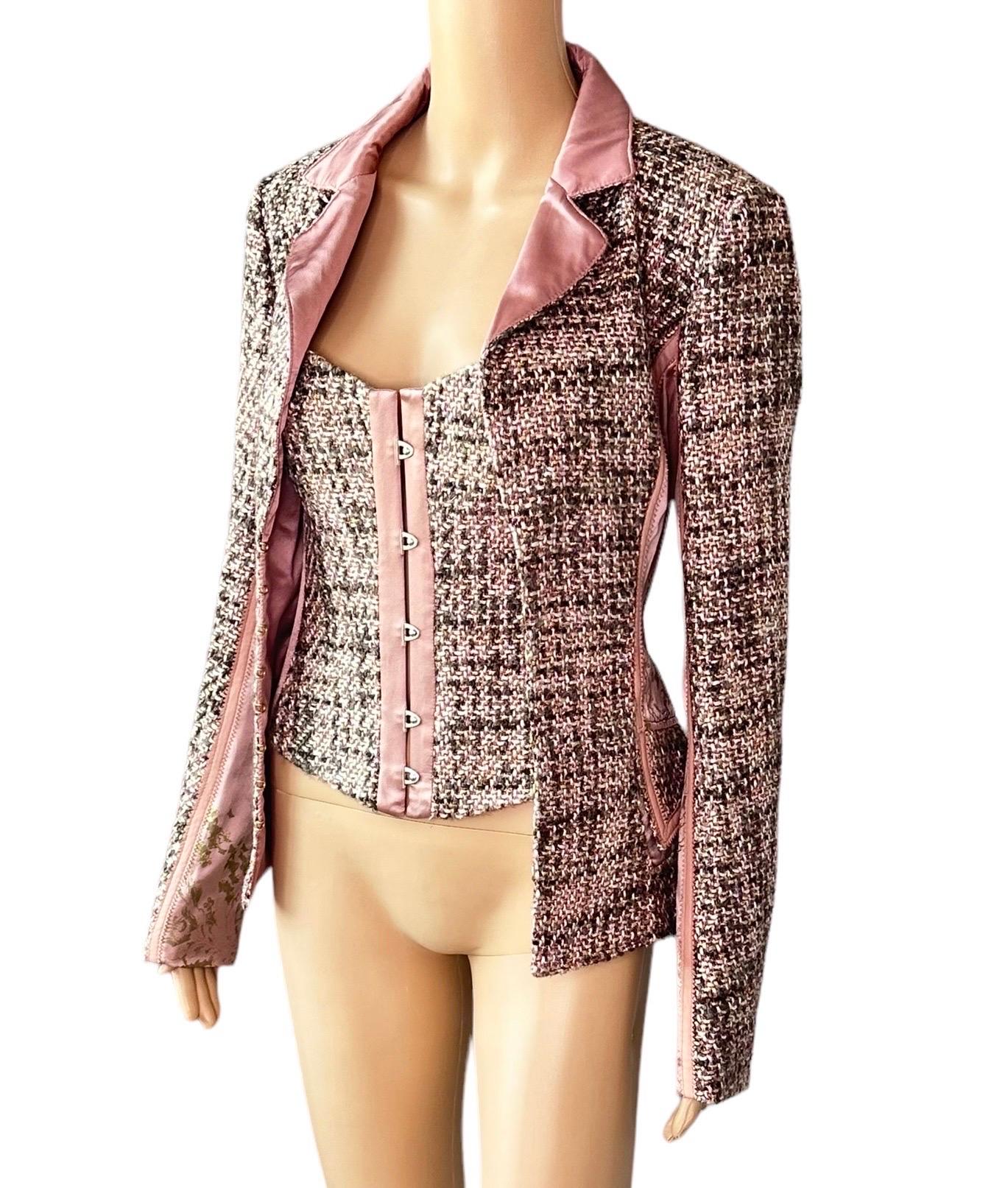 Roberto Cavalli c.2005 Bustier Tweed Lace Up Corset Top & Blazer 2 Pieces Set  en vente 12