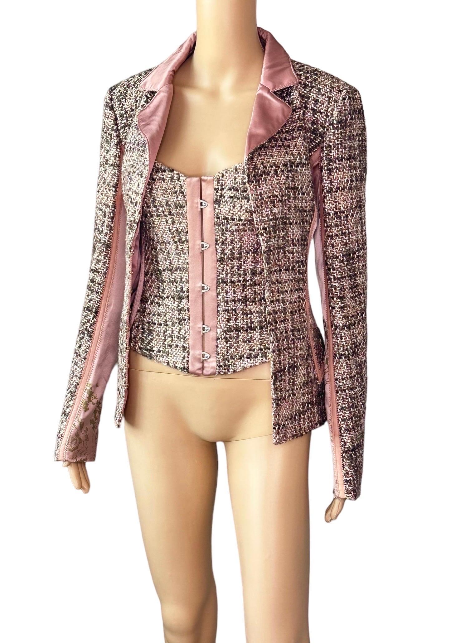 Roberto Cavalli c.2005 Bustier Tweed Lace Up Corset Top & Blazer 2 Pieces Set  Pour femmes en vente
