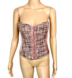 Roberto Cavalli c.2005 Bustier Tweed Satin Lace Up Corset Top