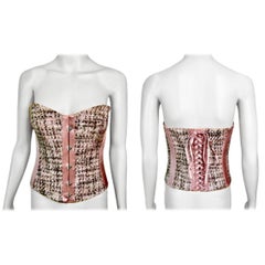 Roberto Cavalli c.2005 Bustier Tweed Satin Lace Up Corset Top