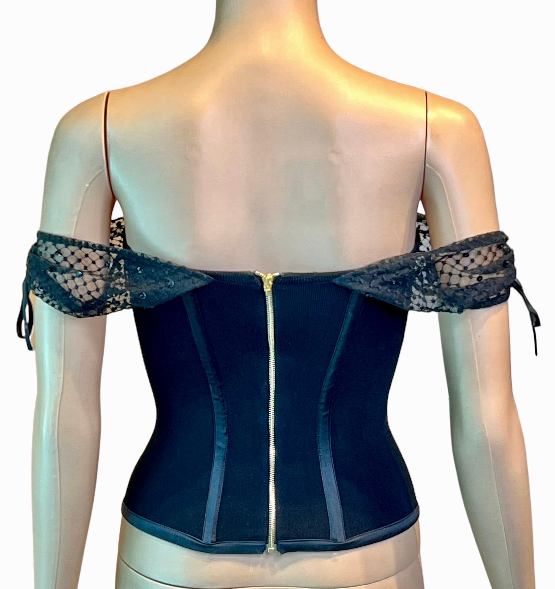 Purple Roberto Cavalli c.2008 Bustier Sequin Embellished Sheer Knit Black Corset Top For Sale