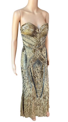 Roberto Cavalli c.2011 Embellished Bustier Corset Strapless Evening Dress Gown