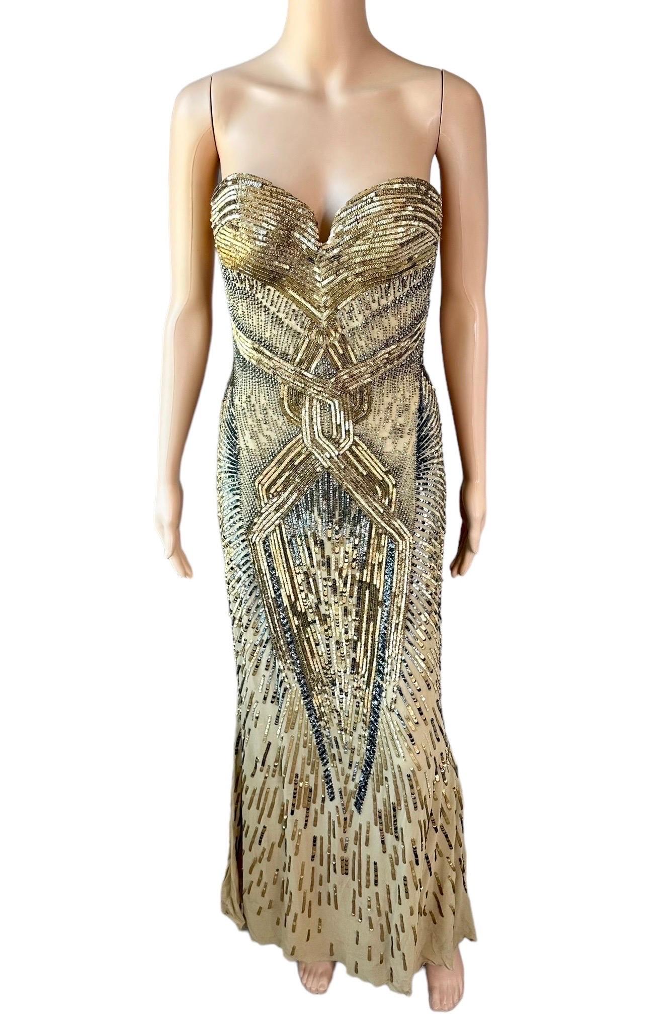 Roberto Cavalli c.2011 Vestido de noche sin tirantes con corsé y corpiño adornado en Bueno estado para la venta en Naples, FL