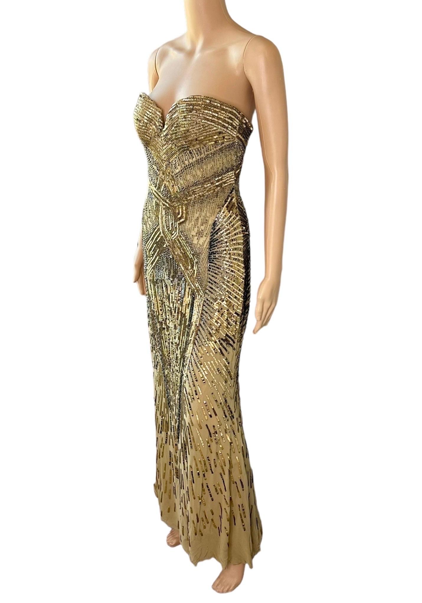De las mujeres Roberto Cavalli c.2011 Vestido de noche sin tirantes con corsé y corpiño adornado en venta