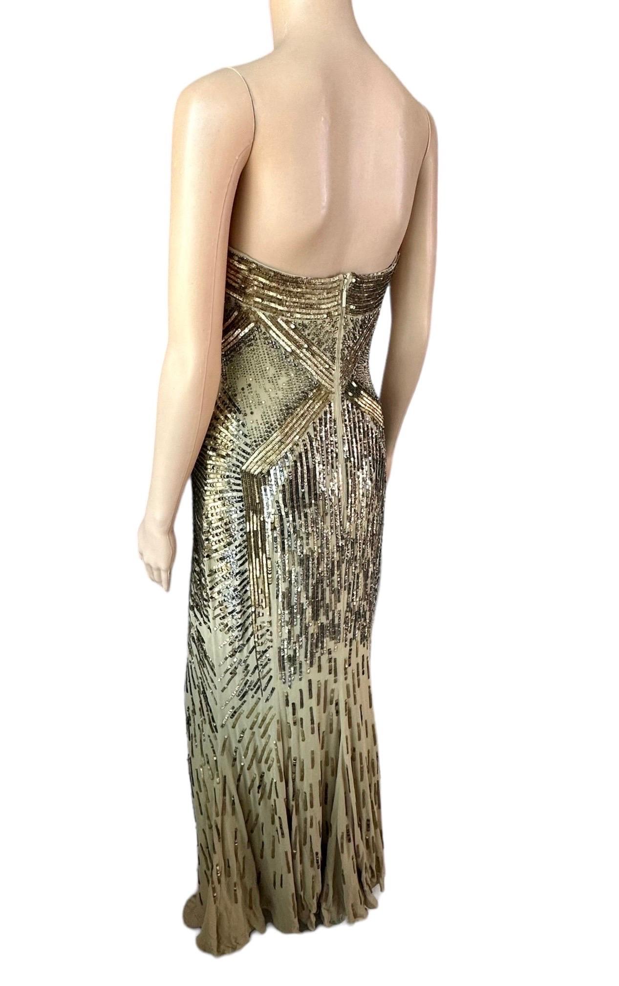 Roberto Cavalli c.2011 Vestido de noche sin tirantes con corsé y corpiño adornado en venta 1