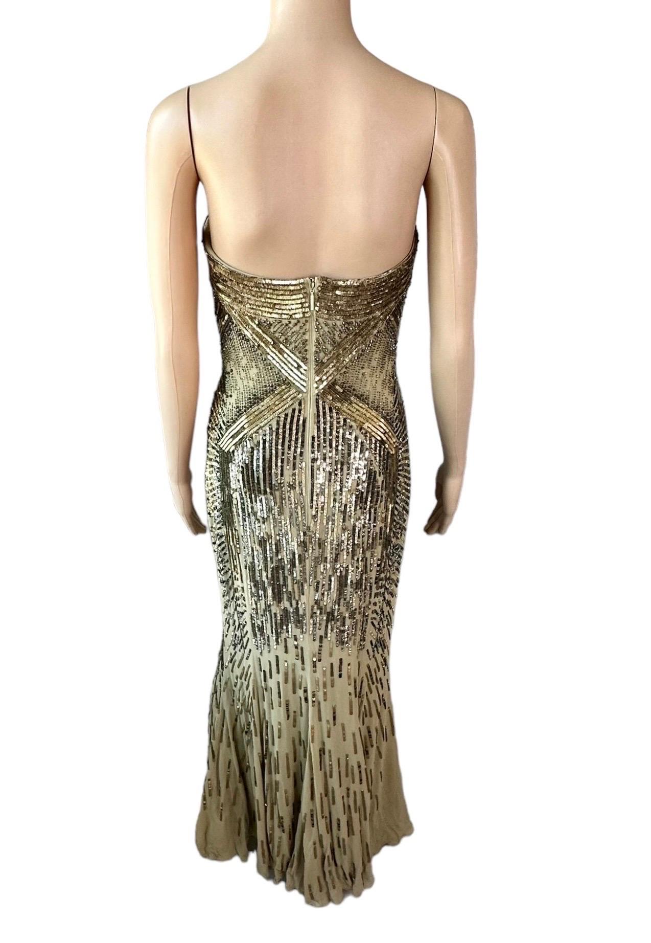 Roberto Cavalli c.2011 Vestido de noche sin tirantes con corsé y corpiño adornado en venta 2