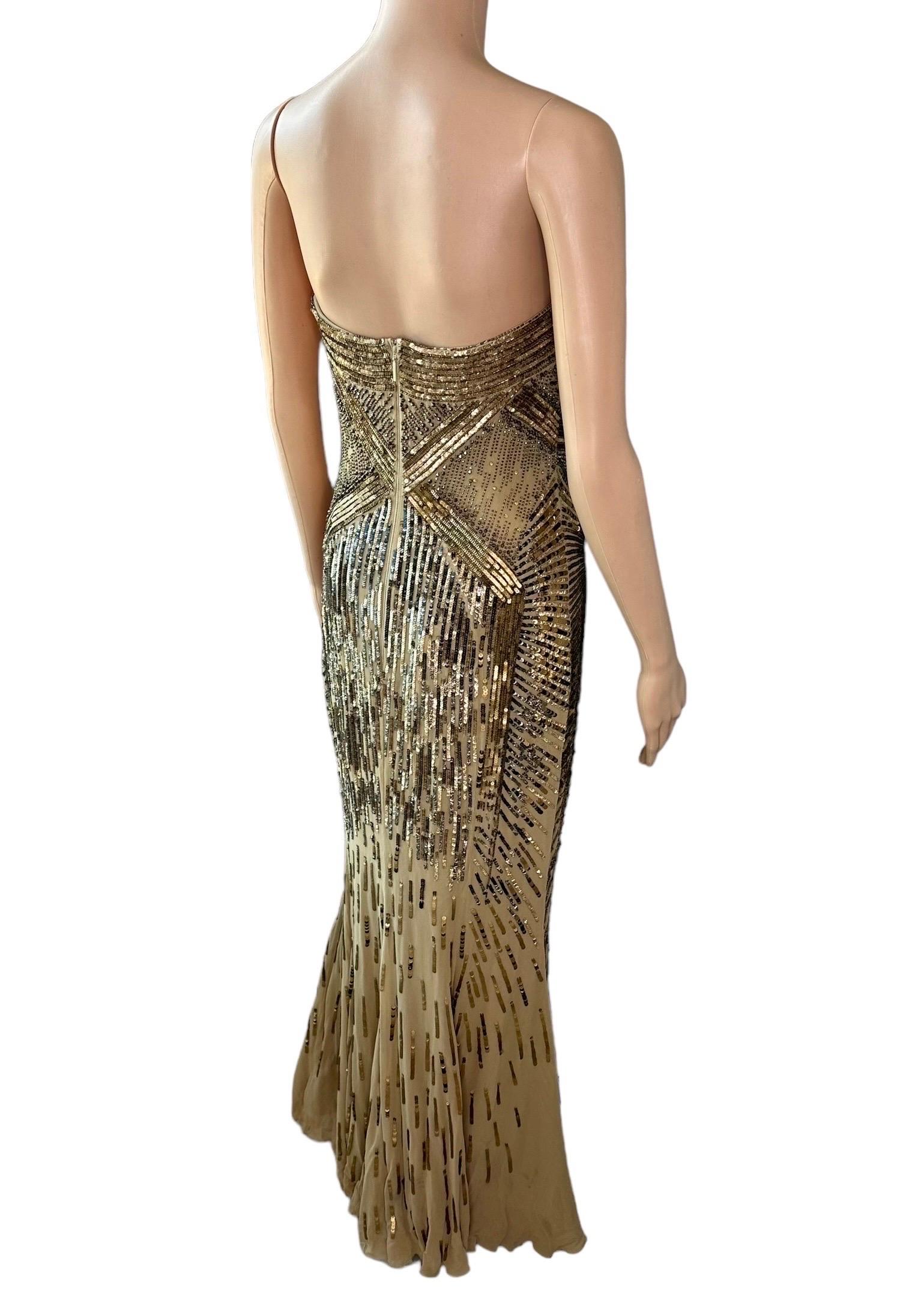 Roberto Cavalli c.2011 Vestido de noche sin tirantes con corsé y corpiño adornado en venta 4