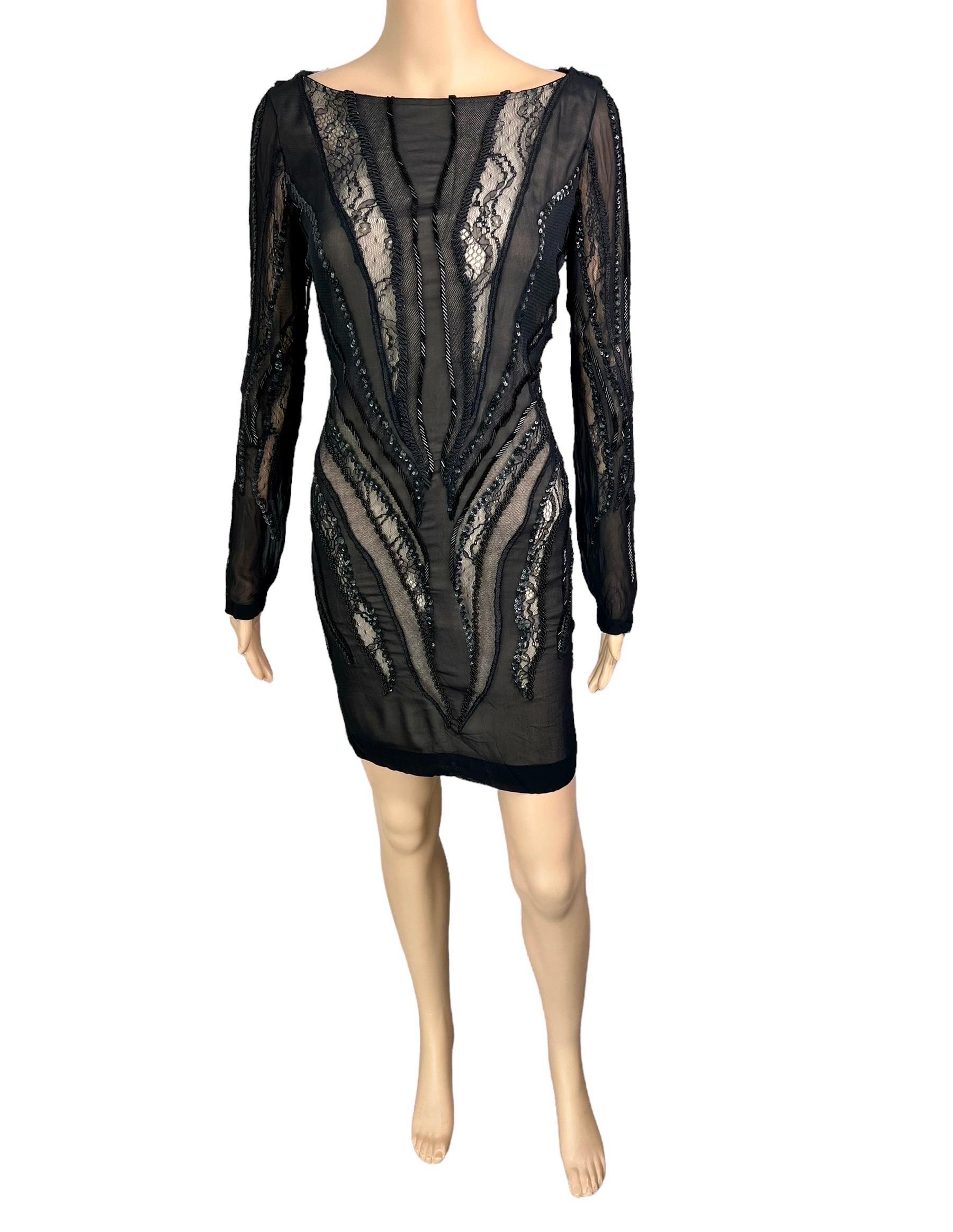 Roberto Cavalli c.2012 Unworn Embellished Sheer Lace Black Mini Dress For Sale 6