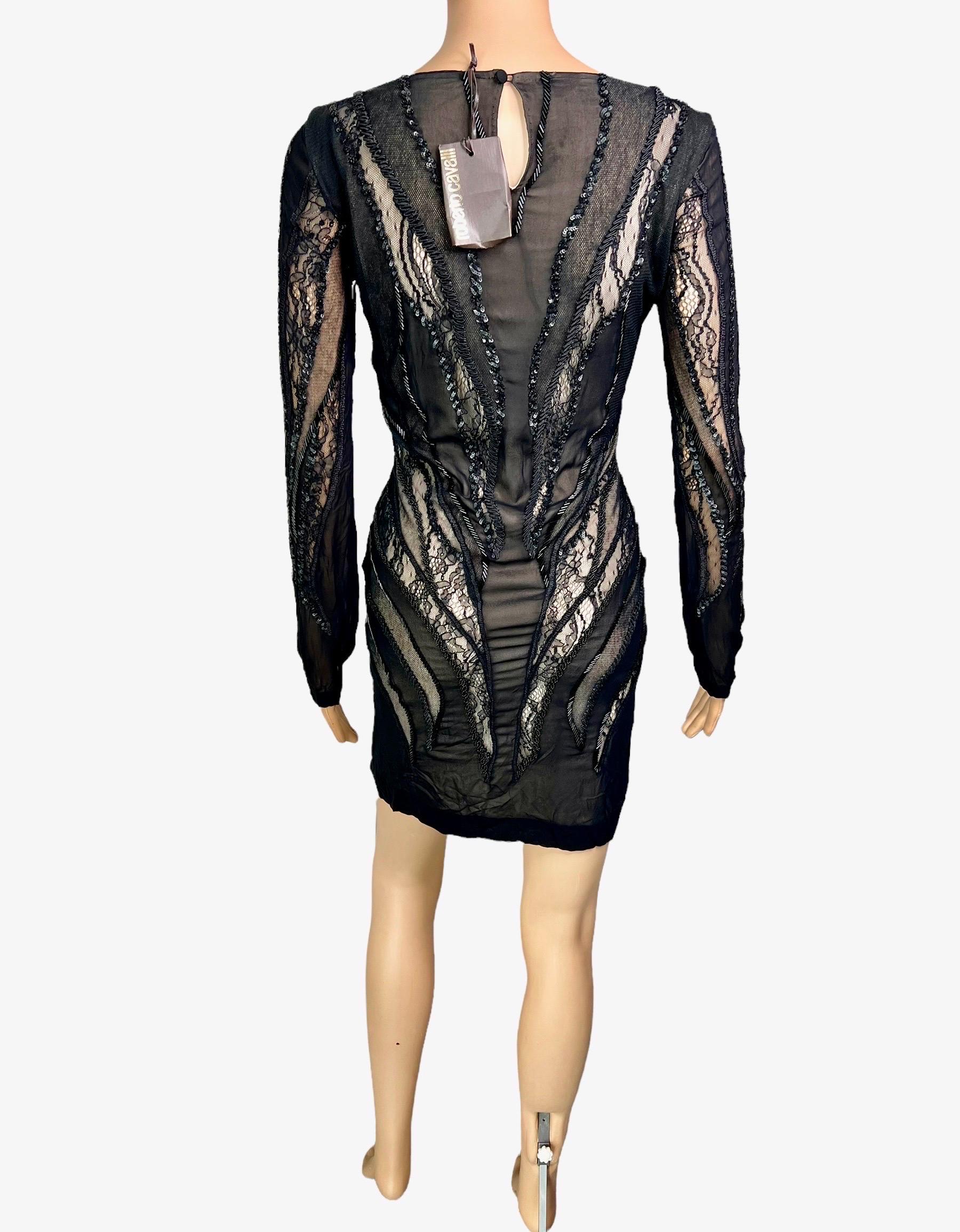 Roberto Cavalli c.2012 Unworn Embellished Sheer Lace Black Mini Dress For Sale 7
