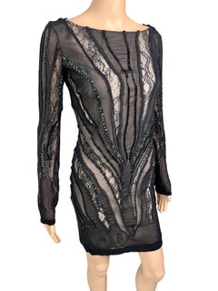 Roberto Cavalli c.2012 Unworn Embellished Sheer Lace Black Mini Dress